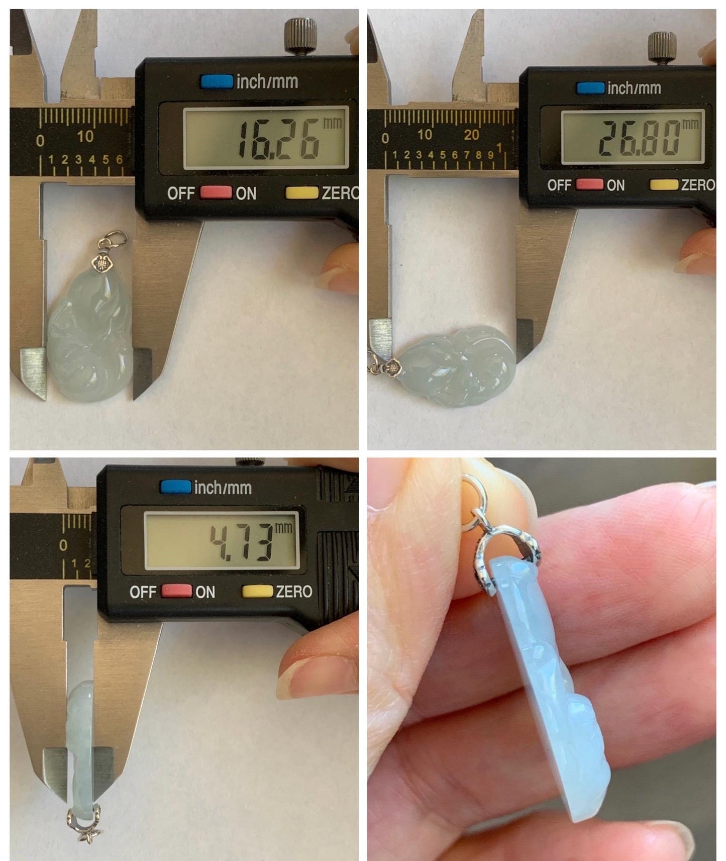 Natural Grade A Icy Translucent White Pale Green Undertone Jade Jadeite Nine-tailed Fox Pendant Sterling Silver 3g 天然冰胶淡青底翡翠九尾狐吊坠 MKA240N