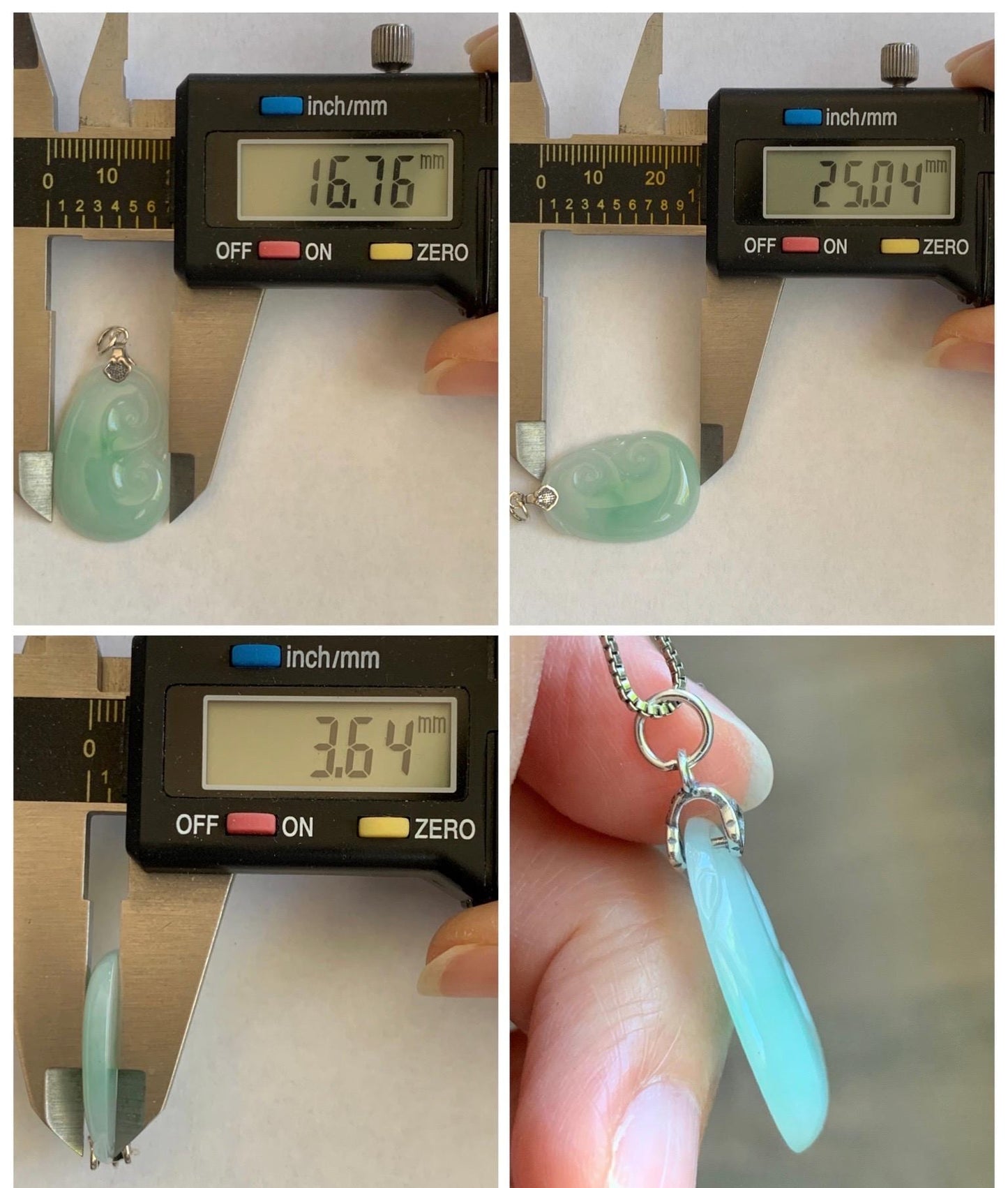 Natural Grade A Icy Translucent Light Green Jade Jadeite Carved Ruyi Pendant Sterling Silver 3g 天然冰胶晴底翡翠如意吊坠 MKA240G