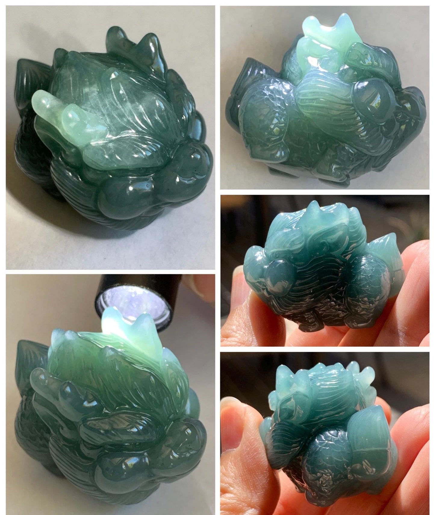 Certified Grade A Natural Guatemalan Dark Teal Blue Jade Jadeite Carved Baby Pixiu Tea Pal Small Home Decor 49g 天然冰危深蓝绿翡翠貔貅宝宝茶宠 260