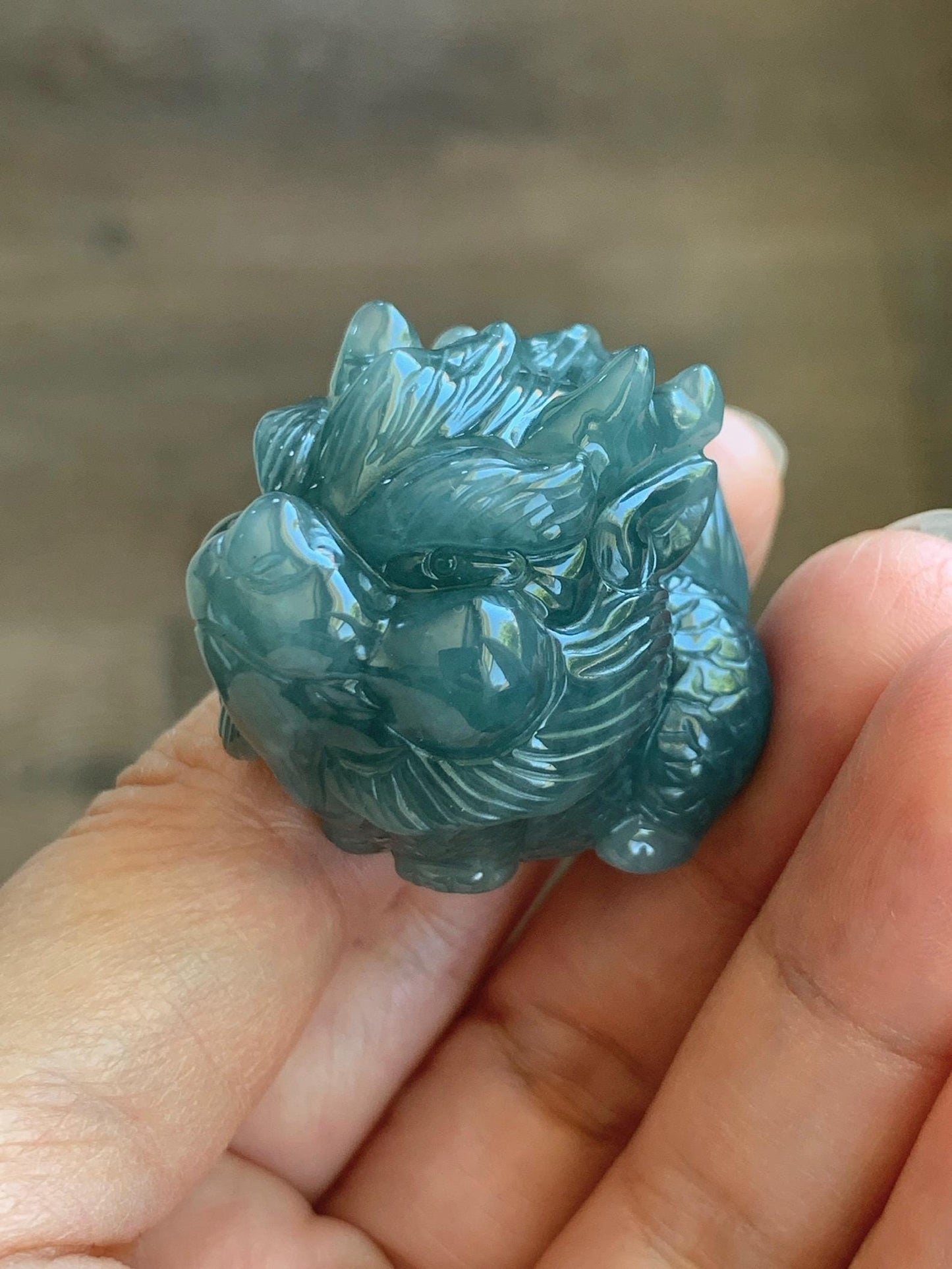Certified Grade A Natural Guatemalan Dark Teal Blue Jade Jadeite Carved Baby Pixiu Tea Pal Small Home Decor 49g 天然冰危深蓝绿翡翠貔貅宝宝茶宠 260