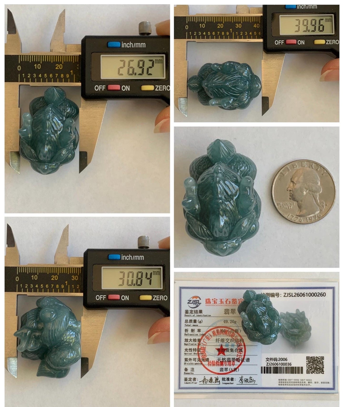 Certified Grade A Natural Guatemalan Dark Teal Blue Jade Jadeite Carved Baby Pixiu Tea Pal Small Home Decor 49g 天然冰危深蓝绿翡翠貔貅宝宝茶宠 260