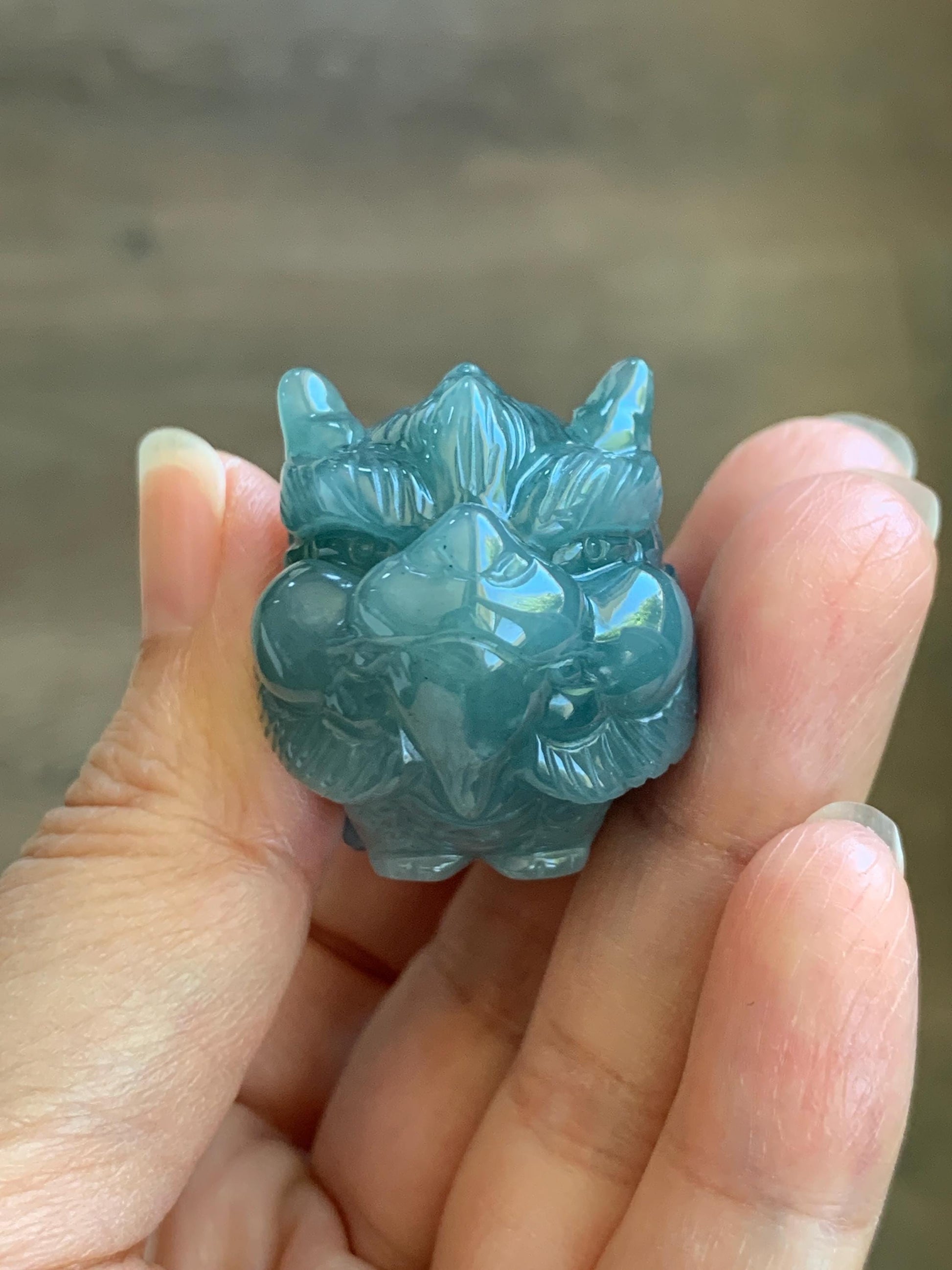 Certified Grade A Natural Guatemalan Dark Teal Blue Jade Jadeite Carved Baby Pixiu Tea Pal Small Home Decor 49g 天然冰危深蓝绿翡翠貔貅宝宝茶宠 260