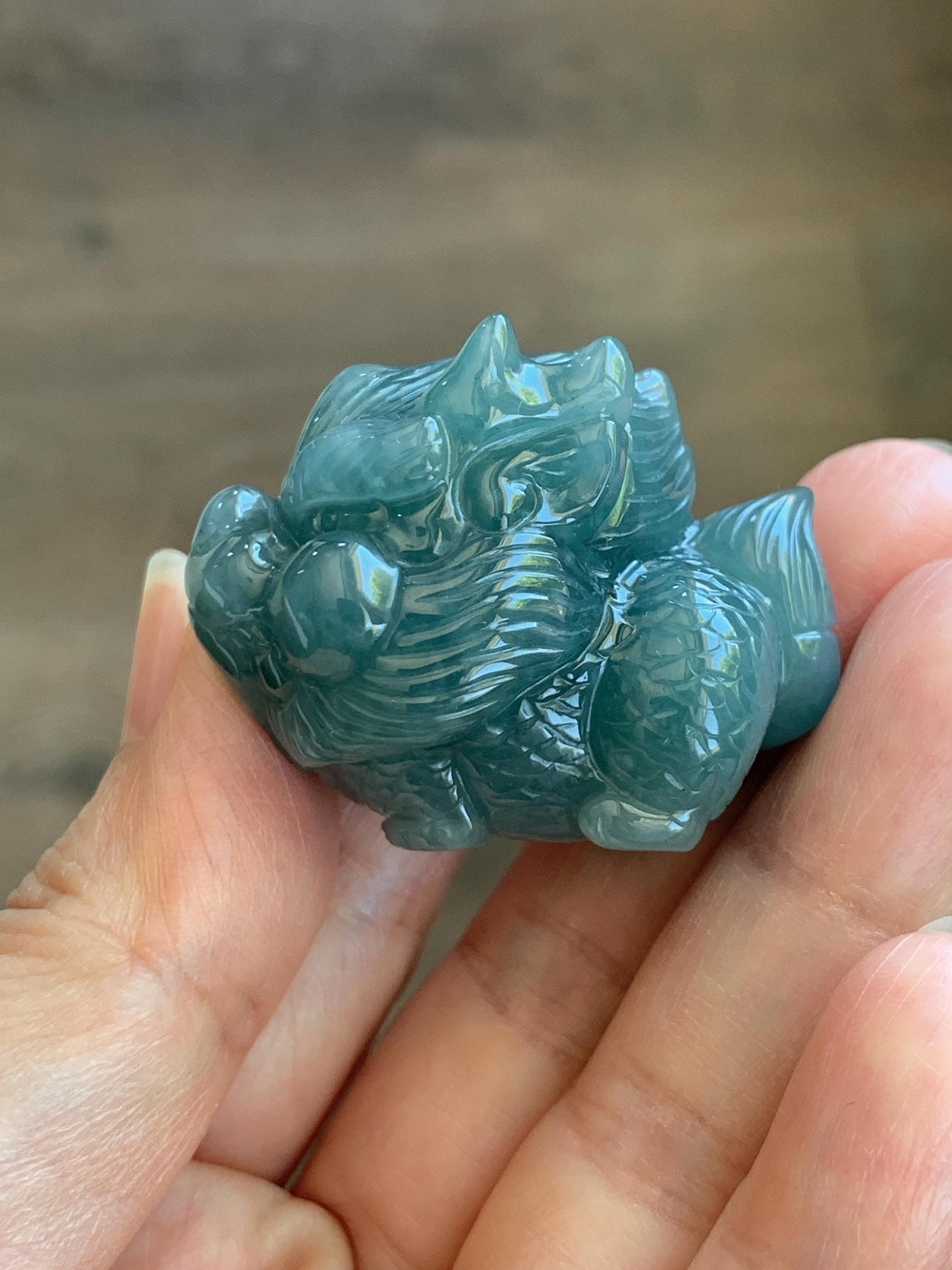 Certified Grade A Natural Guatemalan Dark Teal Blue Jade Jadeite Carved Baby Pixiu Tea Pal Small Home Decor 49g 天然冰危深蓝绿翡翠貔貅宝宝茶宠 260