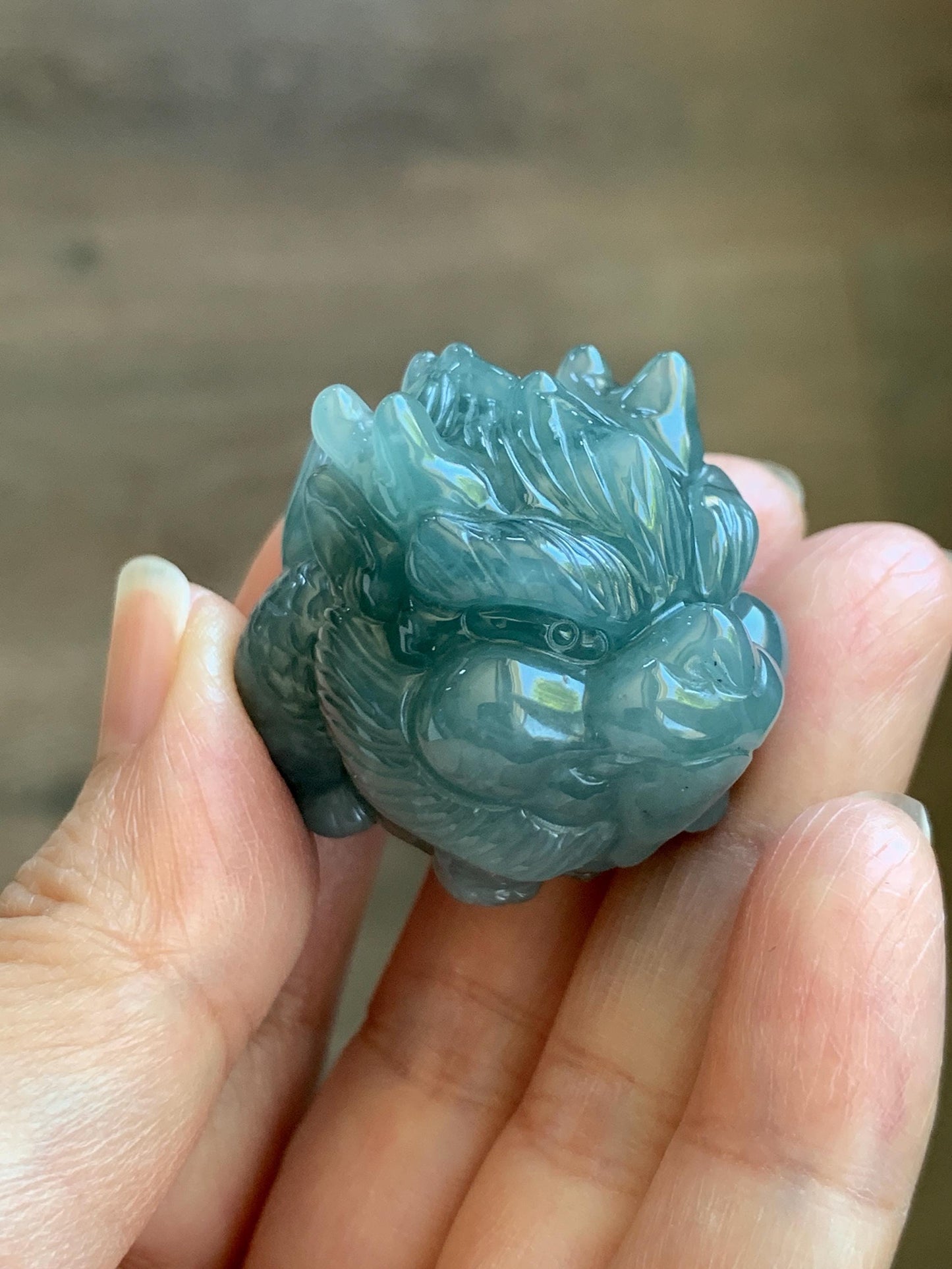 Certified Grade A Natural Guatemalan Dark Teal Blue Jade Jadeite Carved Baby Pixiu Tea Pal Small Home Decor 49g 天然冰危深蓝绿翡翠貔貅宝宝茶宠 260