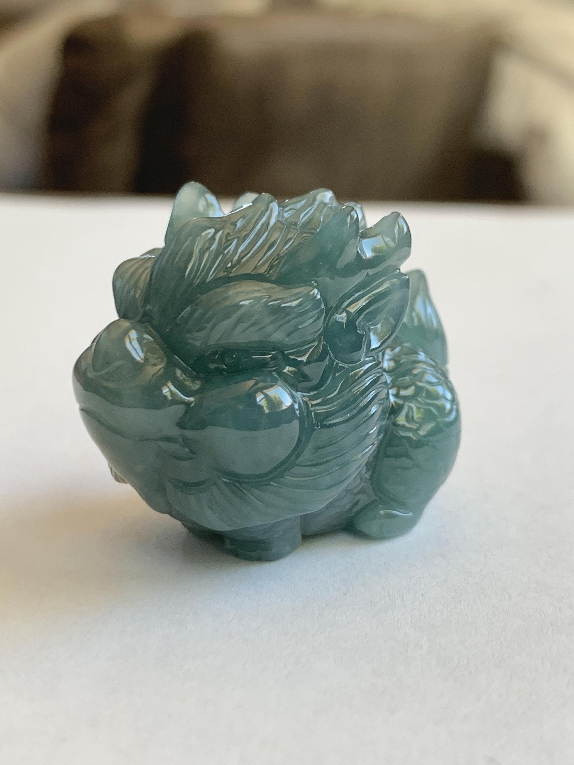Certified Grade A Natural Guatemalan Dark Teal Blue Jade Jadeite Carved Baby Pixiu Tea Pal Small Home Decor 49g 天然冰危深蓝绿翡翠貔貅宝宝茶宠 260