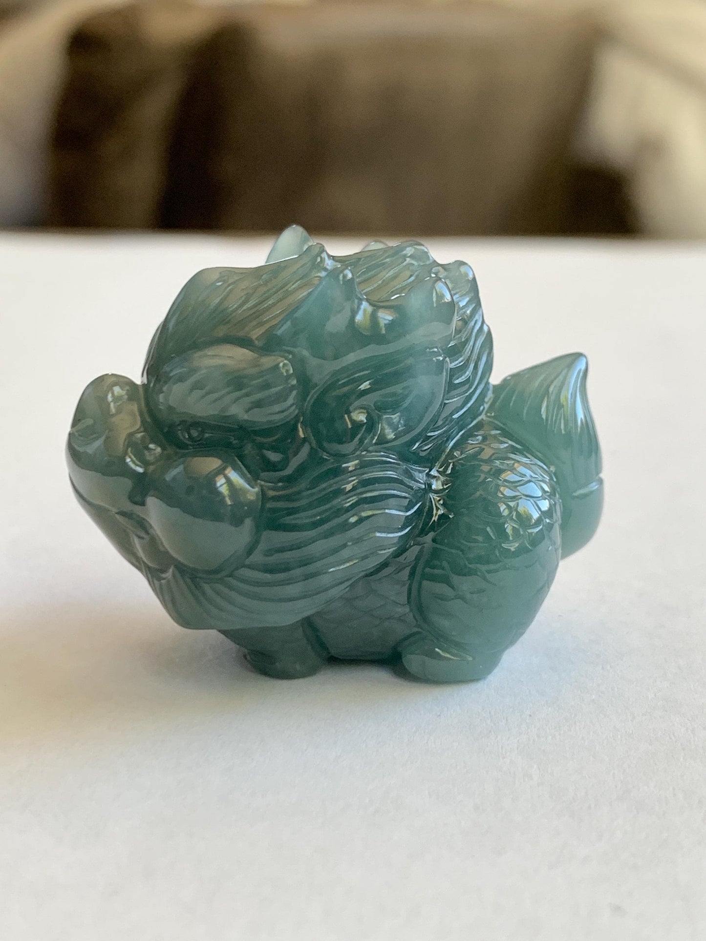 Certified Grade A Natural Guatemalan Dark Teal Blue Jade Jadeite Carved Baby Pixiu Tea Pal Small Home Decor 49g 天然冰危深蓝绿翡翠貔貅宝宝茶宠 260
