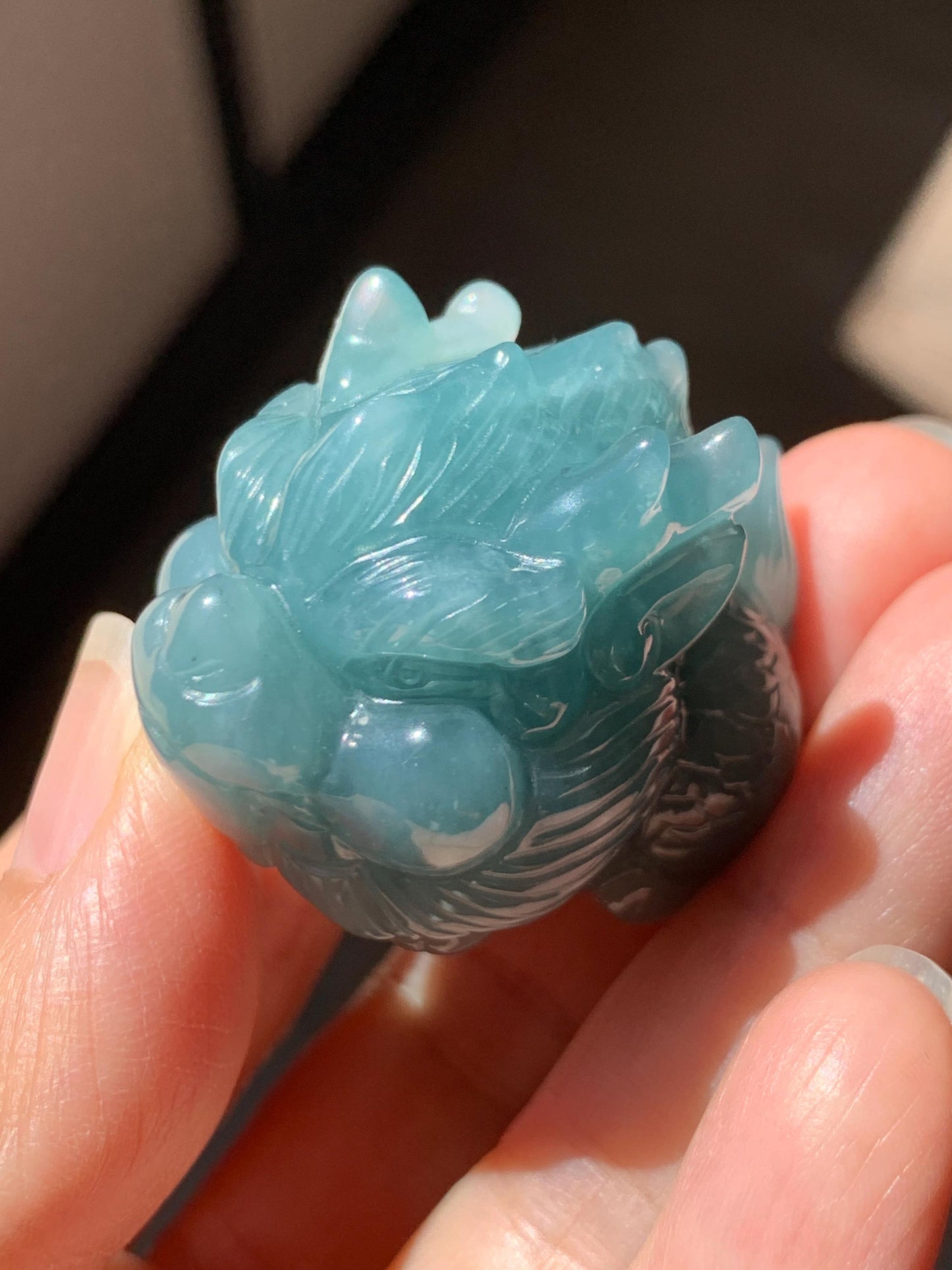 Certified Grade A Natural Guatemalan Dark Teal Blue Jade Jadeite Carved Baby Pixiu Tea Pal Small Home Decor 49g 天然冰危深蓝绿翡翠貔貅宝宝茶宠 260