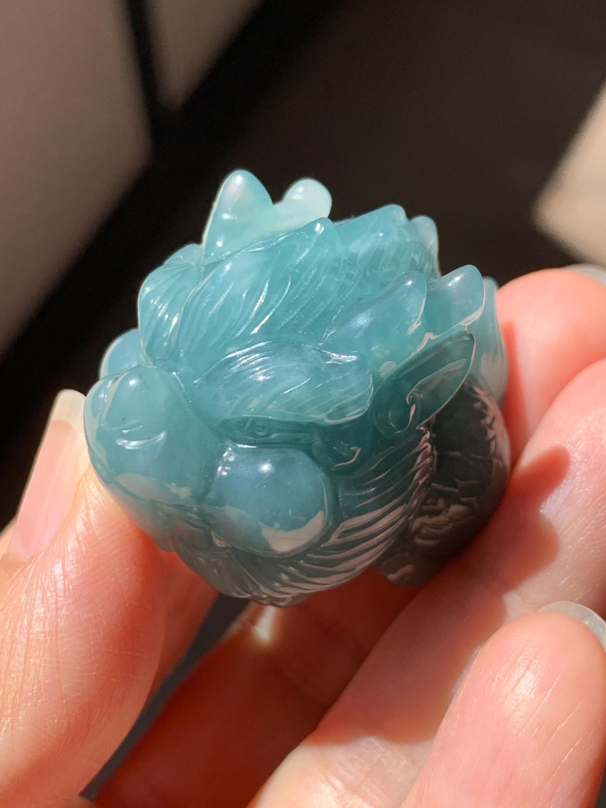 Certified Grade A Natural Guatemalan Dark Teal Blue Jade Jadeite Carved Baby Pixiu Tea Pal Small Home Decor 49g 天然冰危深蓝绿翡翠貔貅宝宝茶宠 260