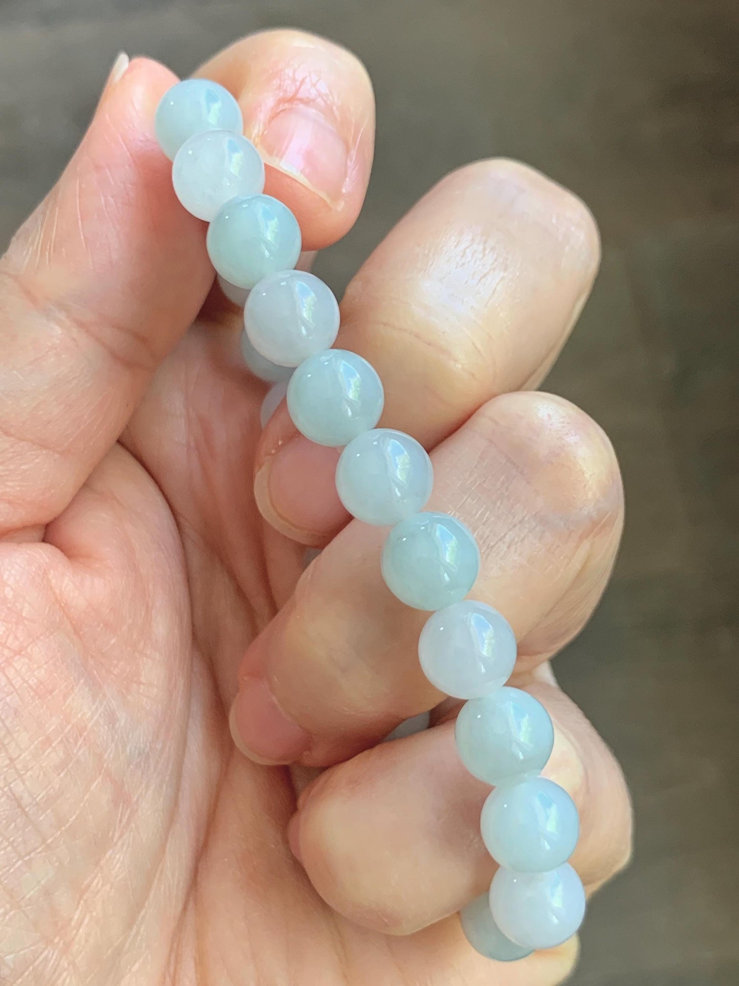 Natural Grade A Icy Translucent White & Pastel Green Jade Jadeite Round Beads Beaded Bracelet 8mm 6.75" 20g 天然冰胶多宝翡翠圆珠手串 MBB220