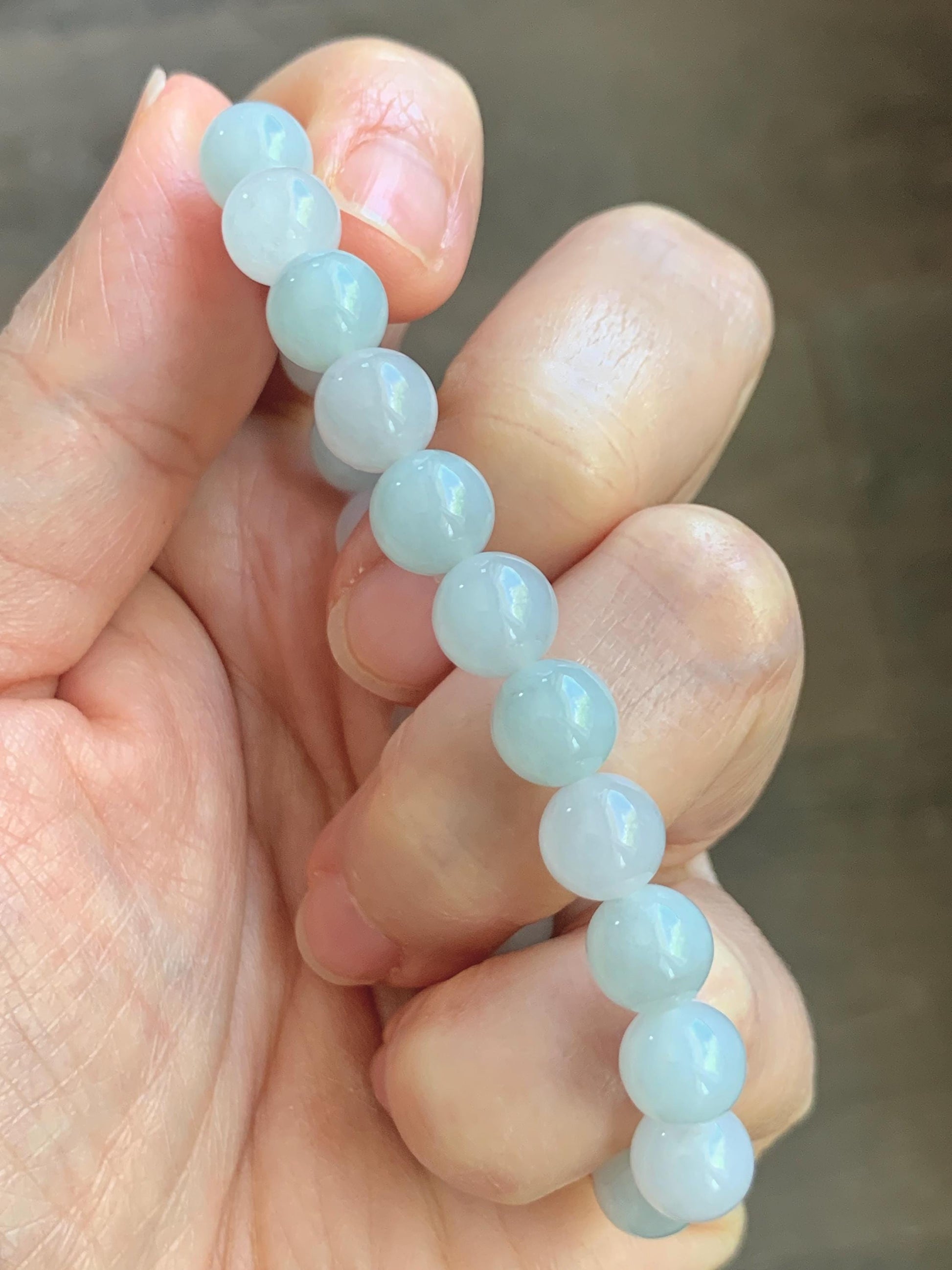 Natural Grade A Icy Translucent White & Pastel Green Jade Jadeite Round Beads Beaded Bracelet 8mm 6.75" 20g 天然冰胶多宝翡翠圆珠手串 MBB220