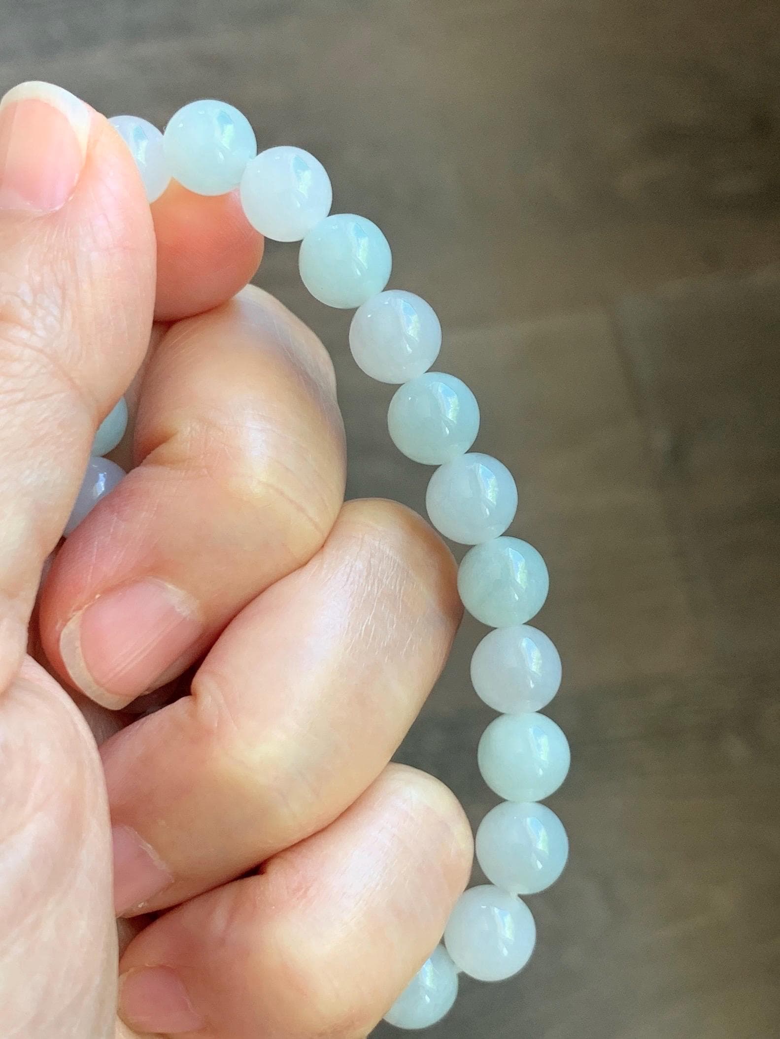 Natural Grade A Icy Translucent White & Pastel Green Jade Jadeite Round Beads Beaded Bracelet 8mm 6.75" 20g 天然冰胶多宝翡翠圆珠手串 MBB220