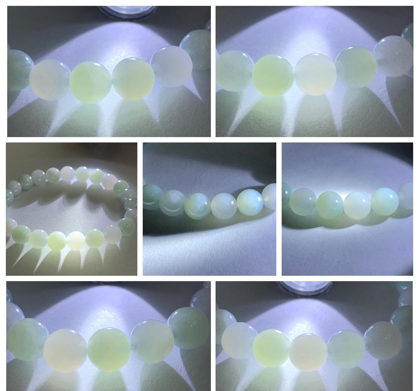Natural Grade A Icy Translucent White & Pastel Green Jade Jadeite Round Beads Beaded Bracelet 8mm 6.75" 20g 天然冰胶多宝翡翠圆珠手串 MBB220