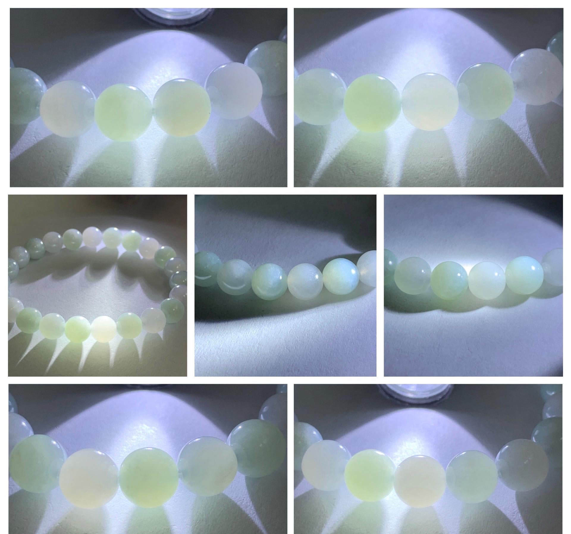 Natural Grade A Icy Translucent White & Pastel Green Jade Jadeite Round Beads Beaded Bracelet 8mm 6.75" 20g 天然冰胶多宝翡翠圆珠手串 MBB220