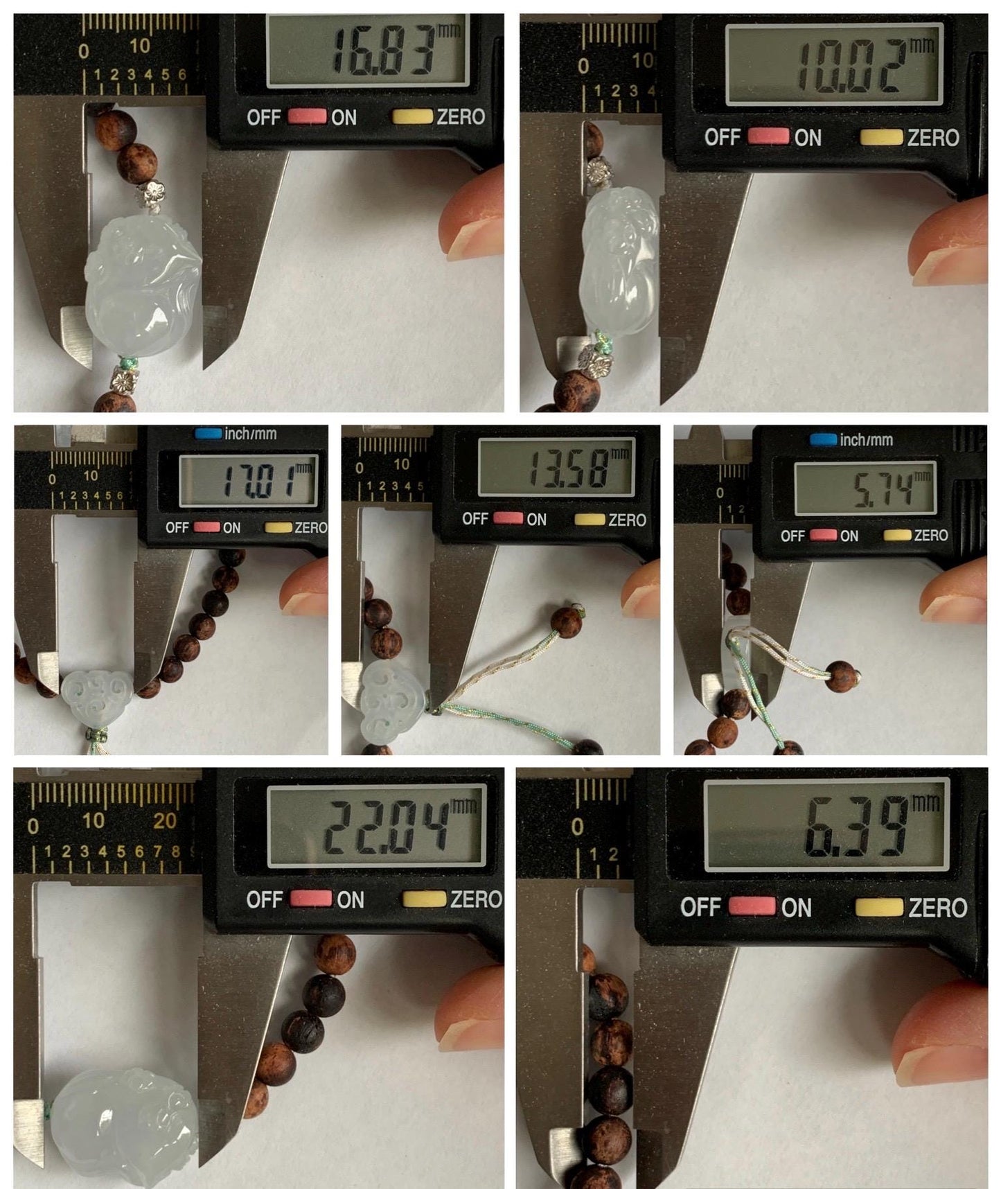 Natural Grade A Icy Translucent White Jade Jadeite Nine-tailed Fox Ruyi Charm Wood Beads Beaded Bracelet 7” 13g 天然白冰胶翡翠九尾狐如意珠木珠手串 MBH311