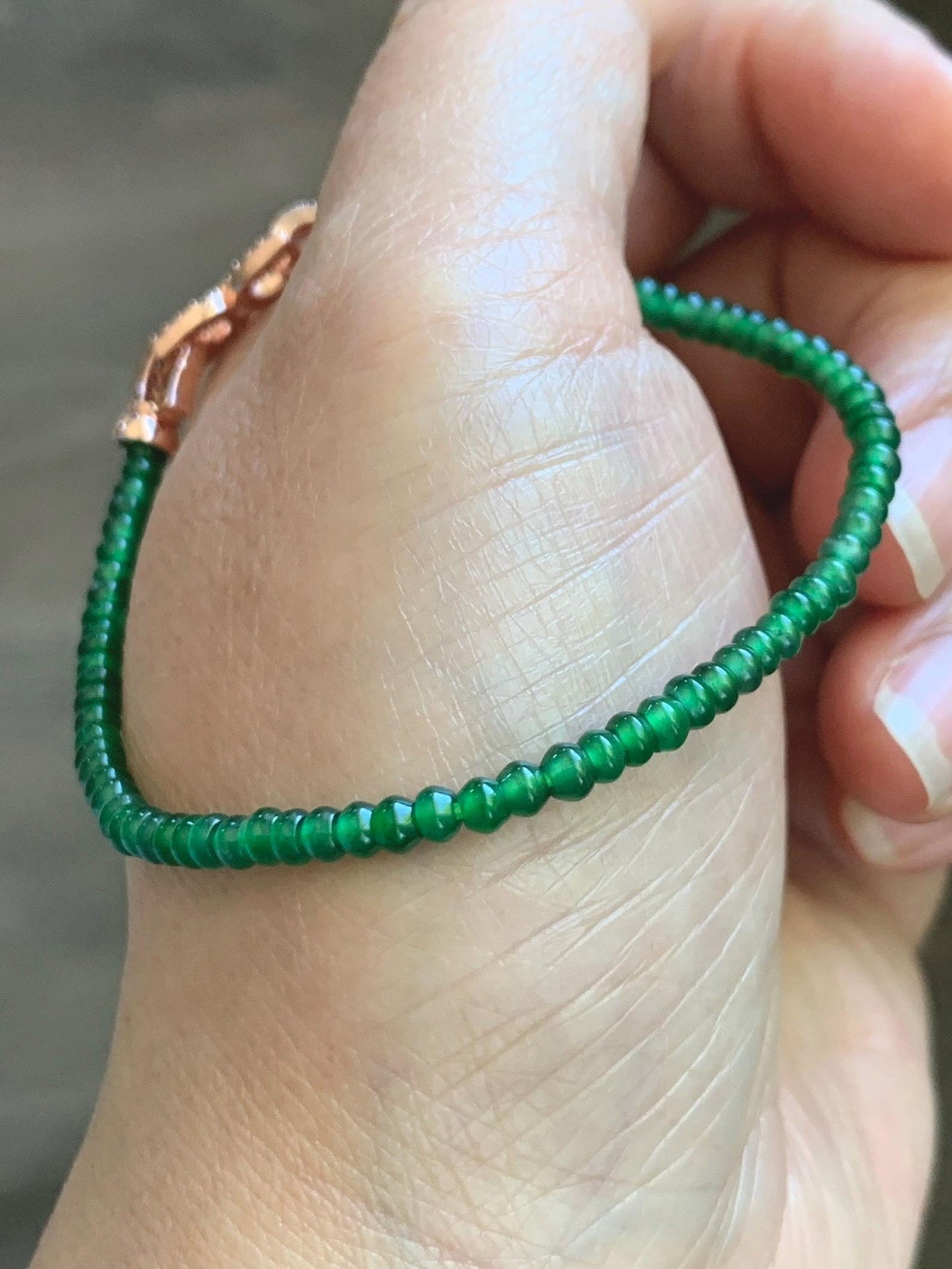 Certified Natural Grade A Guatemalan Icy Translucent Vibrant Jade Jadeite Petite Drum Beads Beaded Bracelet 3mm 6.75” 4.64g 天然冰危绿翡翠小鼓珠手串 262