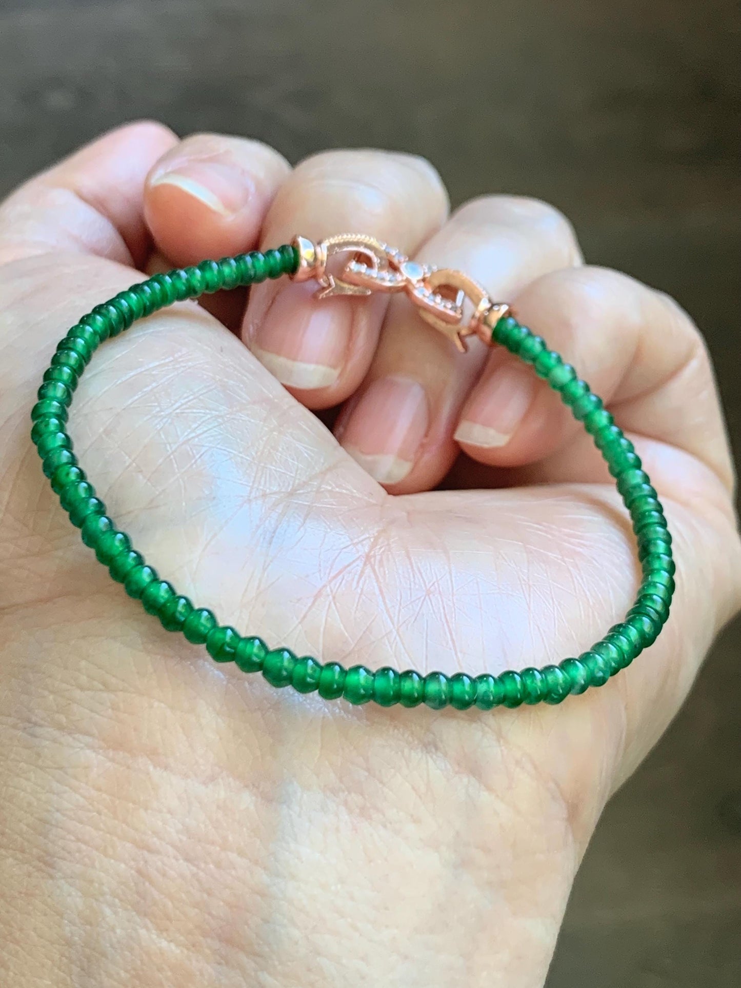 Certified Natural Grade A Guatemalan Icy Translucent Vibrant Jade Jadeite Petite Drum Beads Beaded Bracelet 3mm 6.75” 4.64g 天然冰危绿翡翠小鼓珠手串 262
