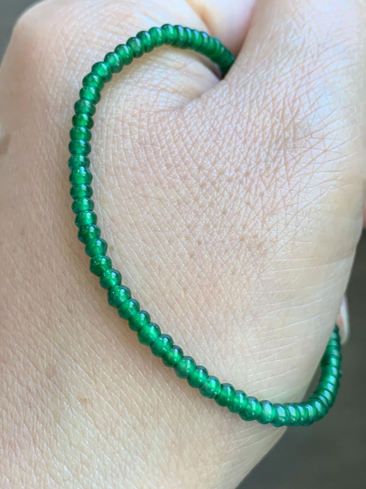 Certified Natural Grade A Guatemalan Icy Translucent Vibrant Jade Jadeite Petite Drum Beads Beaded Bracelet 3mm 6.75” 4.64g 天然冰危绿翡翠小鼓珠手串 262