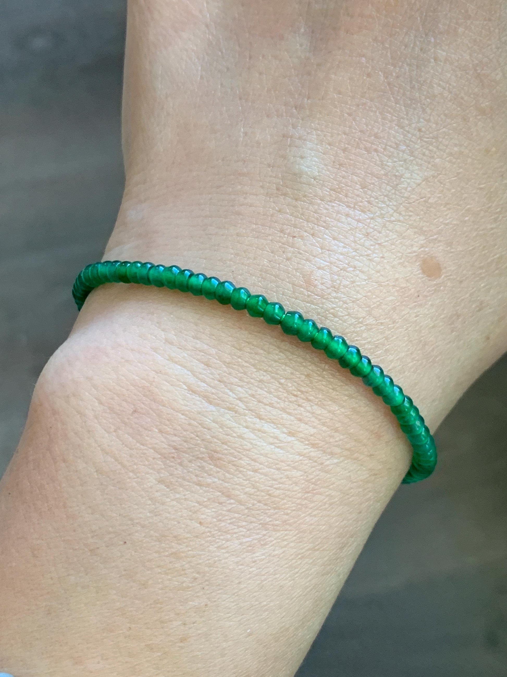 Certified Natural Grade A Guatemalan Icy Translucent Vibrant Jade Jadeite Petite Drum Beads Beaded Bracelet 3mm 6.75” 4.64g 天然冰危绿翡翠小鼓珠手串 262