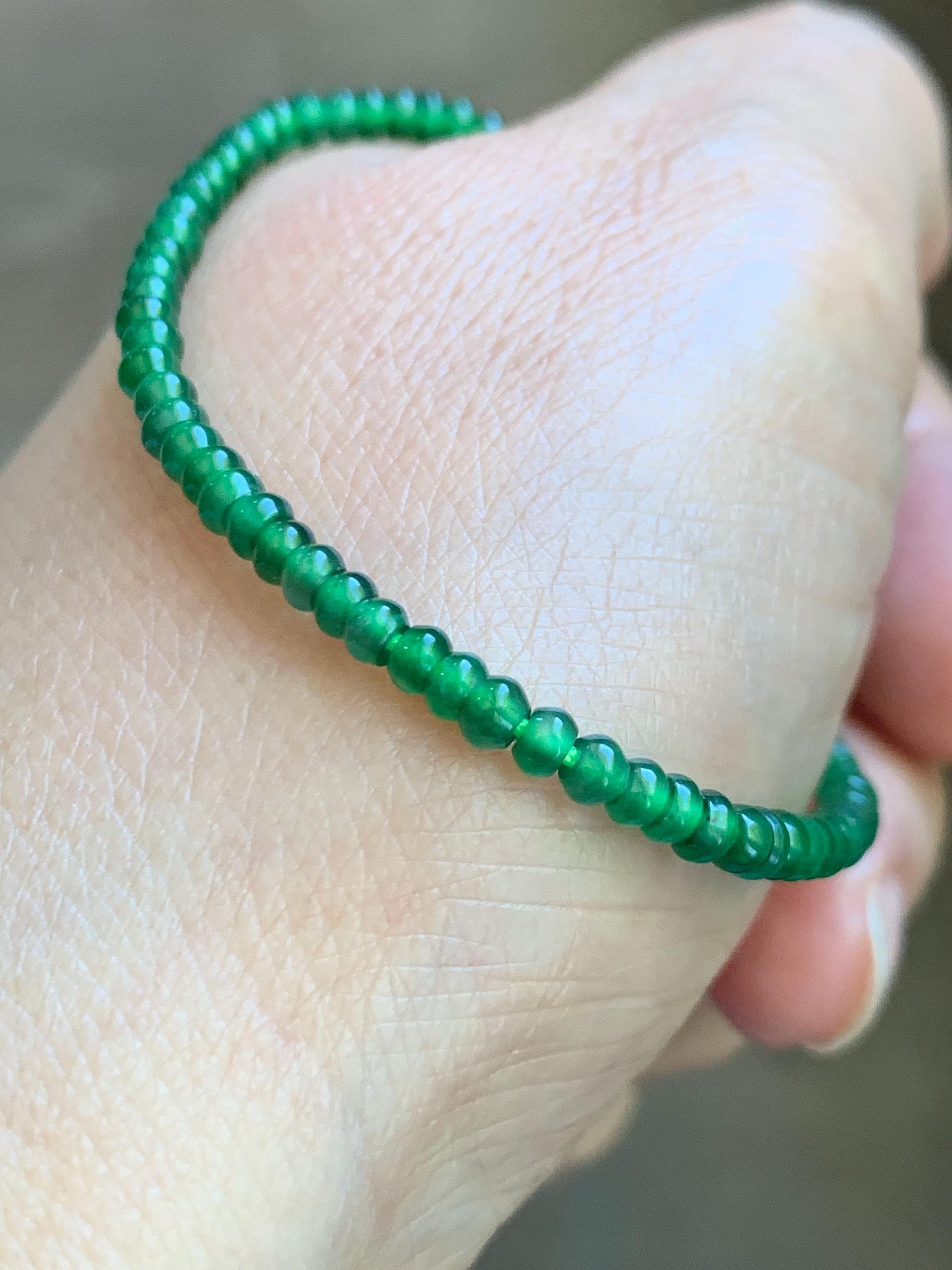 Certified Natural Grade A Guatemalan Icy Translucent Vibrant Jade Jadeite Petite Drum Beads Beaded Bracelet 3mm 6.75” 4.64g 天然冰危绿翡翠小鼓珠手串 262