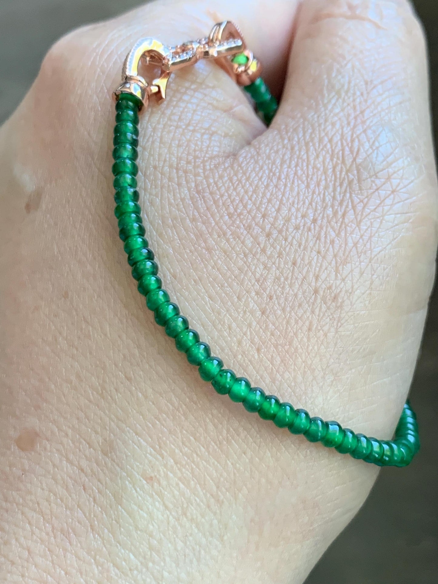 Certified Natural Grade A Guatemalan Icy Translucent Vibrant Jade Jadeite Petite Drum Beads Beaded Bracelet 3mm 6.75” 4.64g 天然冰危绿翡翠小鼓珠手串 262