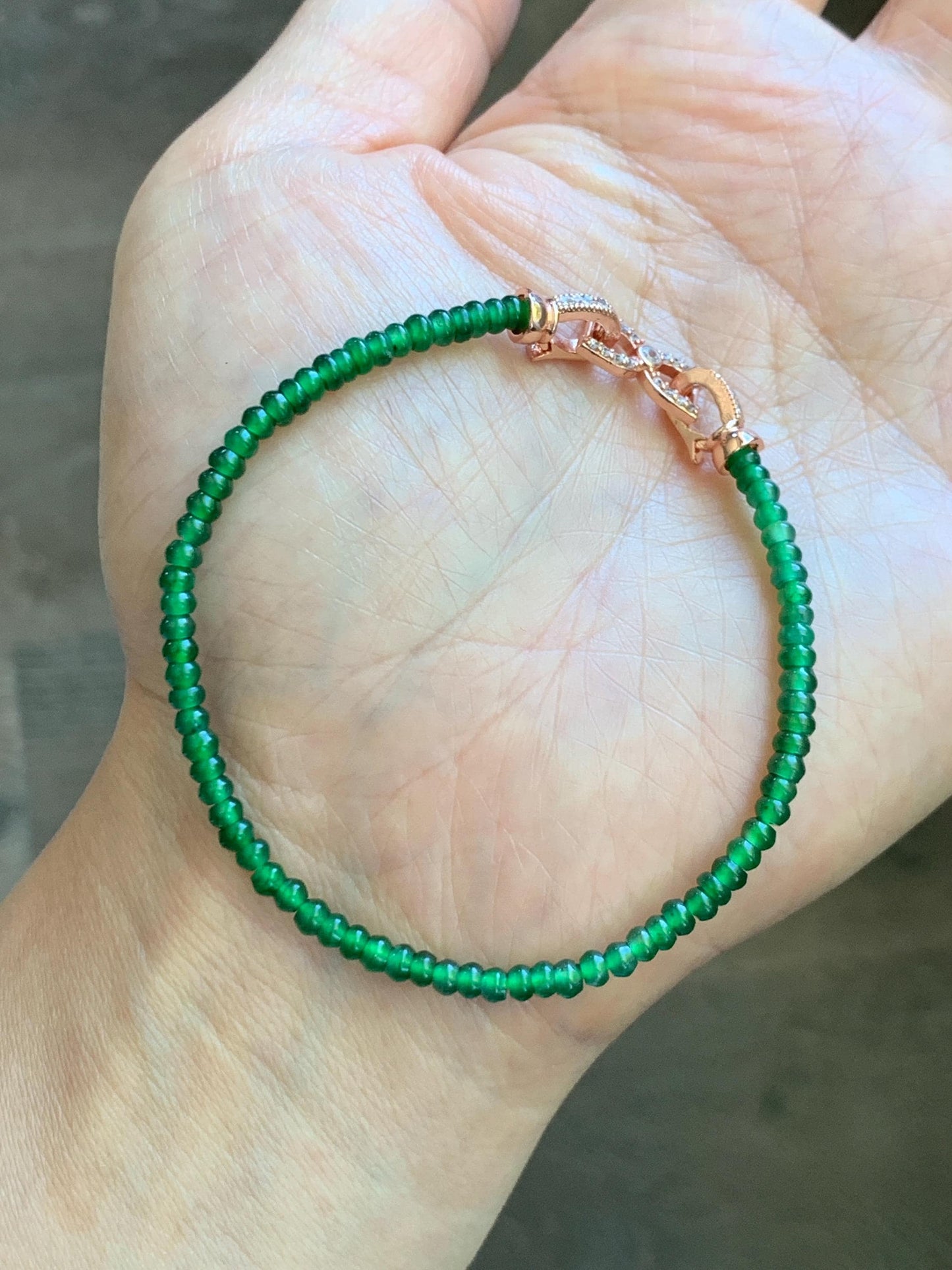 Certified Natural Grade A Guatemalan Icy Translucent Vibrant Jade Jadeite Petite Drum Beads Beaded Bracelet 3mm 6.75” 4.64g 天然冰危绿翡翠小鼓珠手串 262
