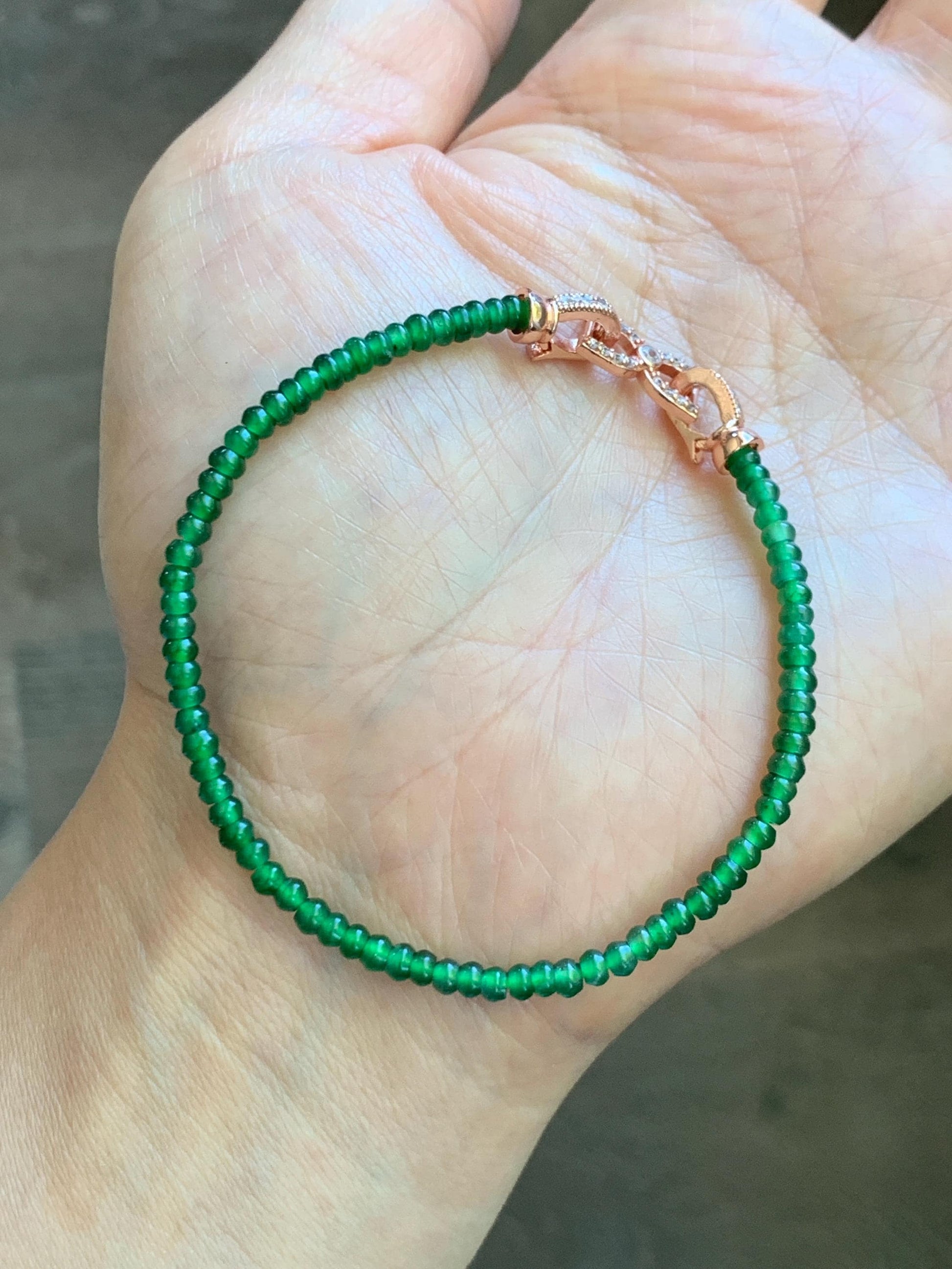 Certified Natural Grade A Guatemalan Icy Translucent Vibrant Jade Jadeite Petite Drum Beads Beaded Bracelet 3mm 6.75” 4.64g 天然冰危绿翡翠小鼓珠手串 262