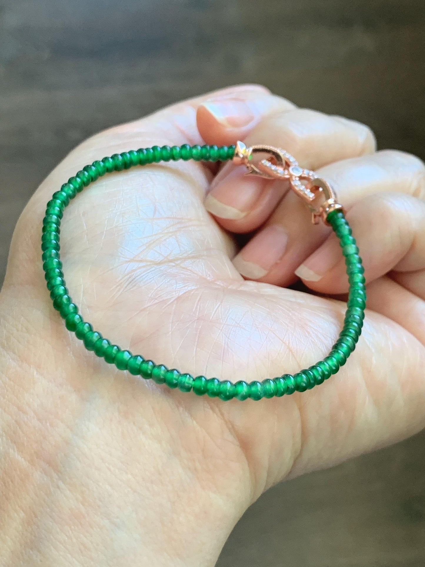 Certified Natural Grade A Guatemalan Icy Translucent Vibrant Jade Jadeite Petite Drum Beads Beaded Bracelet 3mm 6.75” 4.64g 天然冰危绿翡翠小鼓珠手串 262
