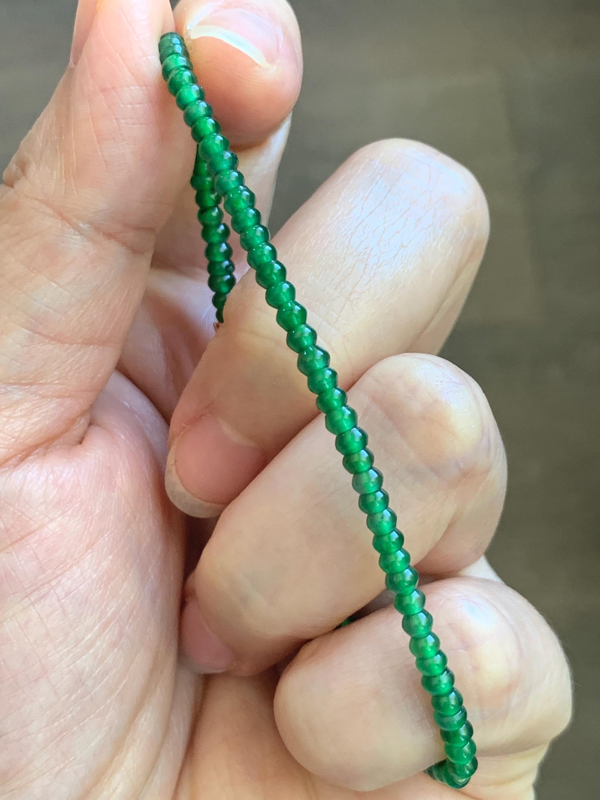 Certified Natural Grade A Guatemalan Icy Translucent Vibrant Jade Jadeite Petite Drum Beads Beaded Bracelet 3mm 6.75” 4.64g 天然冰危绿翡翠小鼓珠手串 262