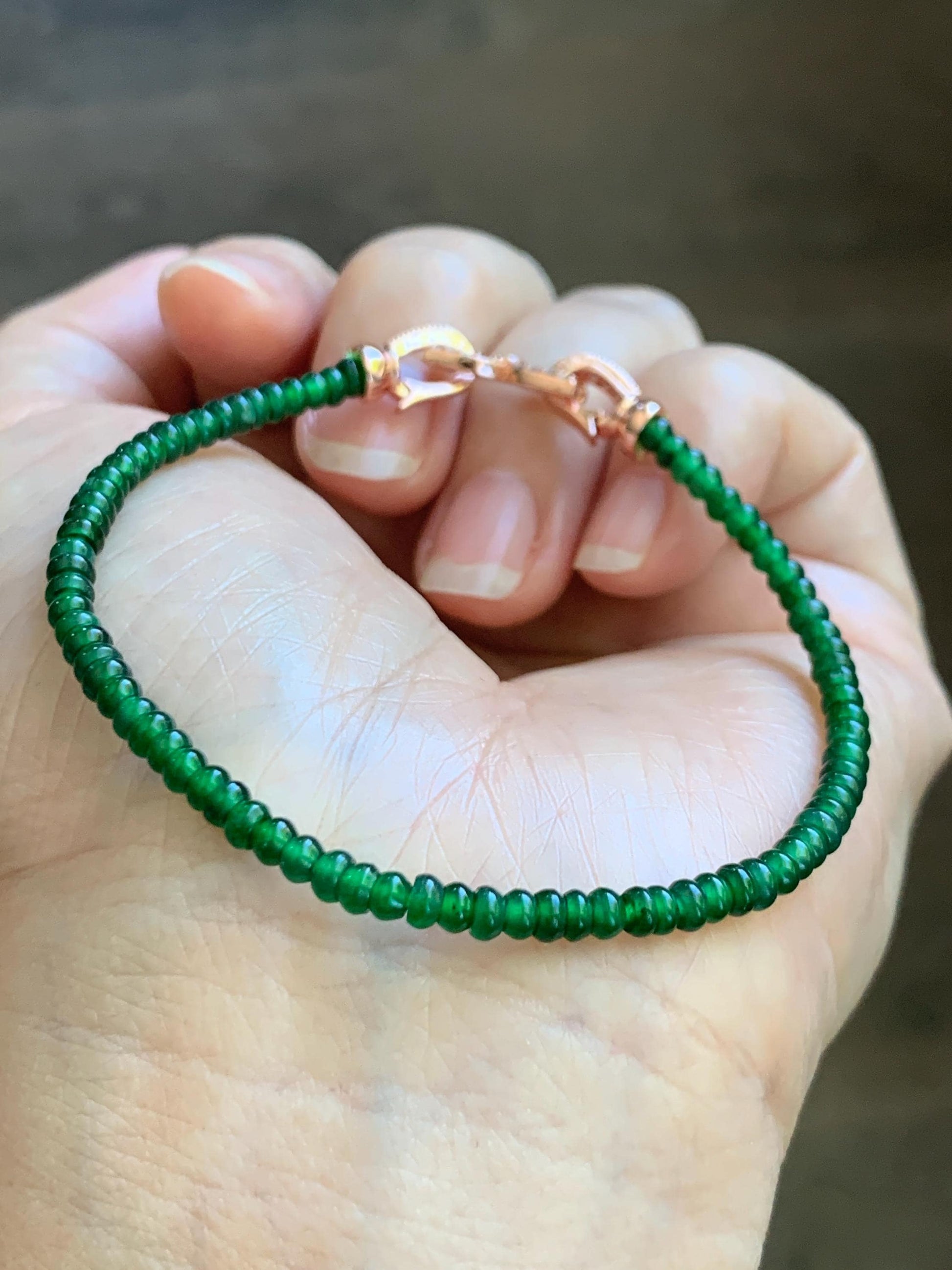 Certified Natural Grade A Guatemalan Icy Translucent Vibrant Jade Jadeite Petite Drum Beads Beaded Bracelet 3mm 6.75” 4.79g 天然冰危绿翡翠小鼓珠手串 261