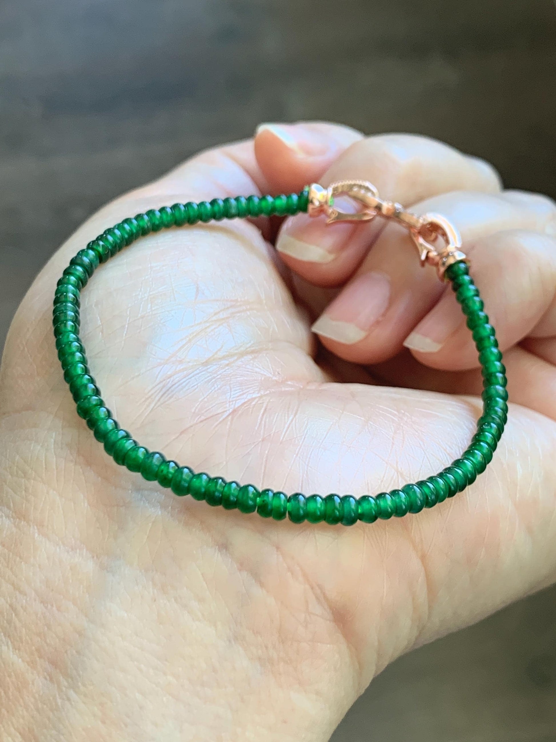 Certified Natural Grade A Guatemalan Icy Translucent Vibrant Jade Jadeite Petite Drum Beads Beaded Bracelet 3mm 6.75” 4.79g 天然冰危绿翡翠小鼓珠手串 261