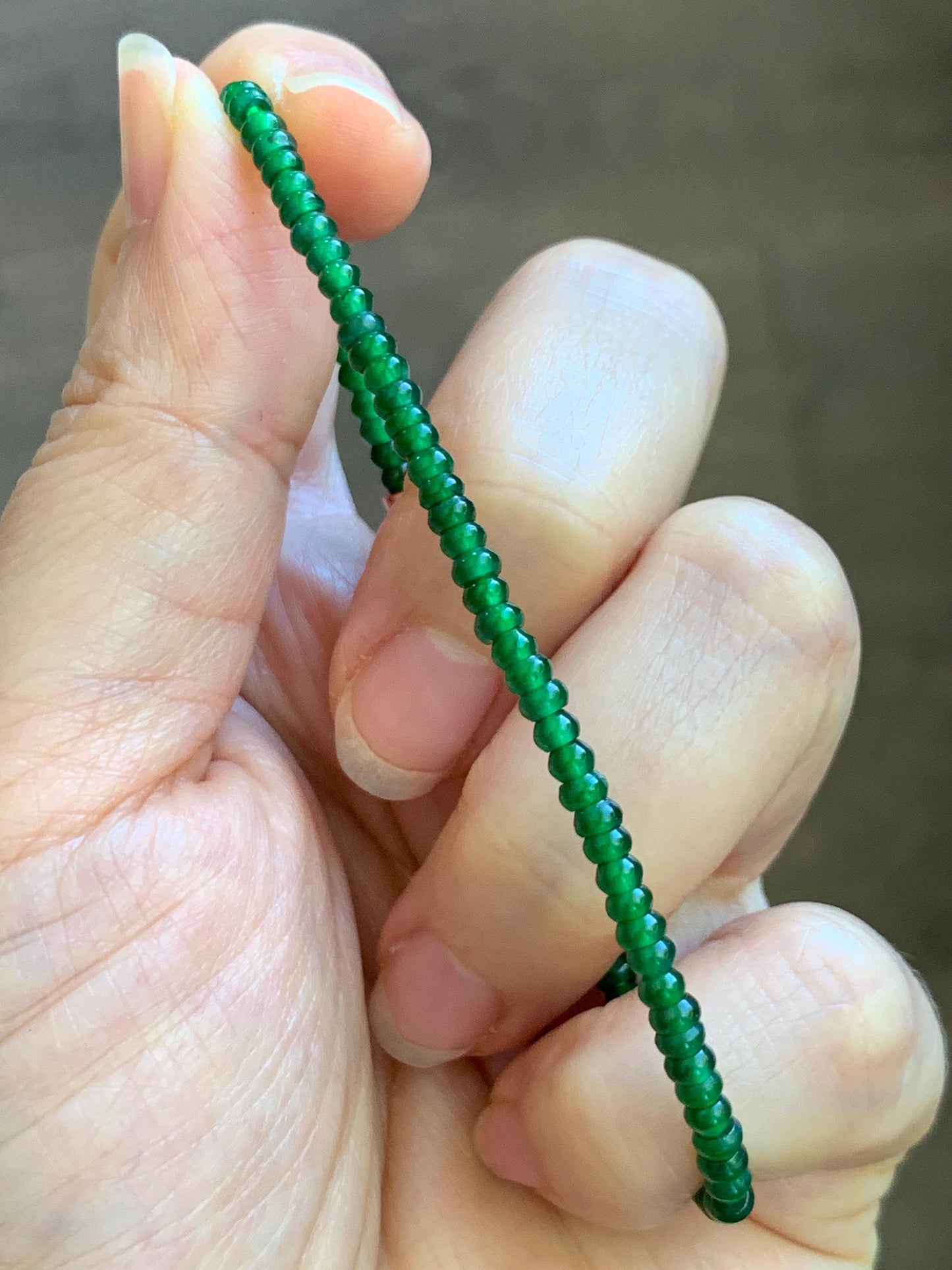 Certified Natural Grade A Guatemalan Icy Translucent Vibrant Jade Jadeite Petite Drum Beads Beaded Bracelet 3mm 6.75” 4.79g 天然冰危绿翡翠小鼓珠手串 261