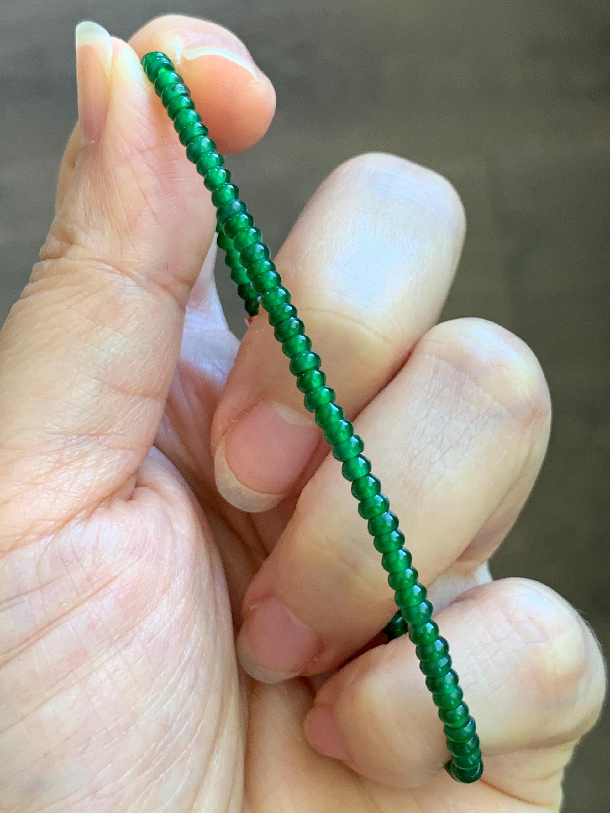 Certified Natural Grade A Guatemalan Icy Translucent Vibrant Jade Jadeite Petite Drum Beads Beaded Bracelet 3mm 6.75” 4.79g 天然冰危绿翡翠小鼓珠手串 261