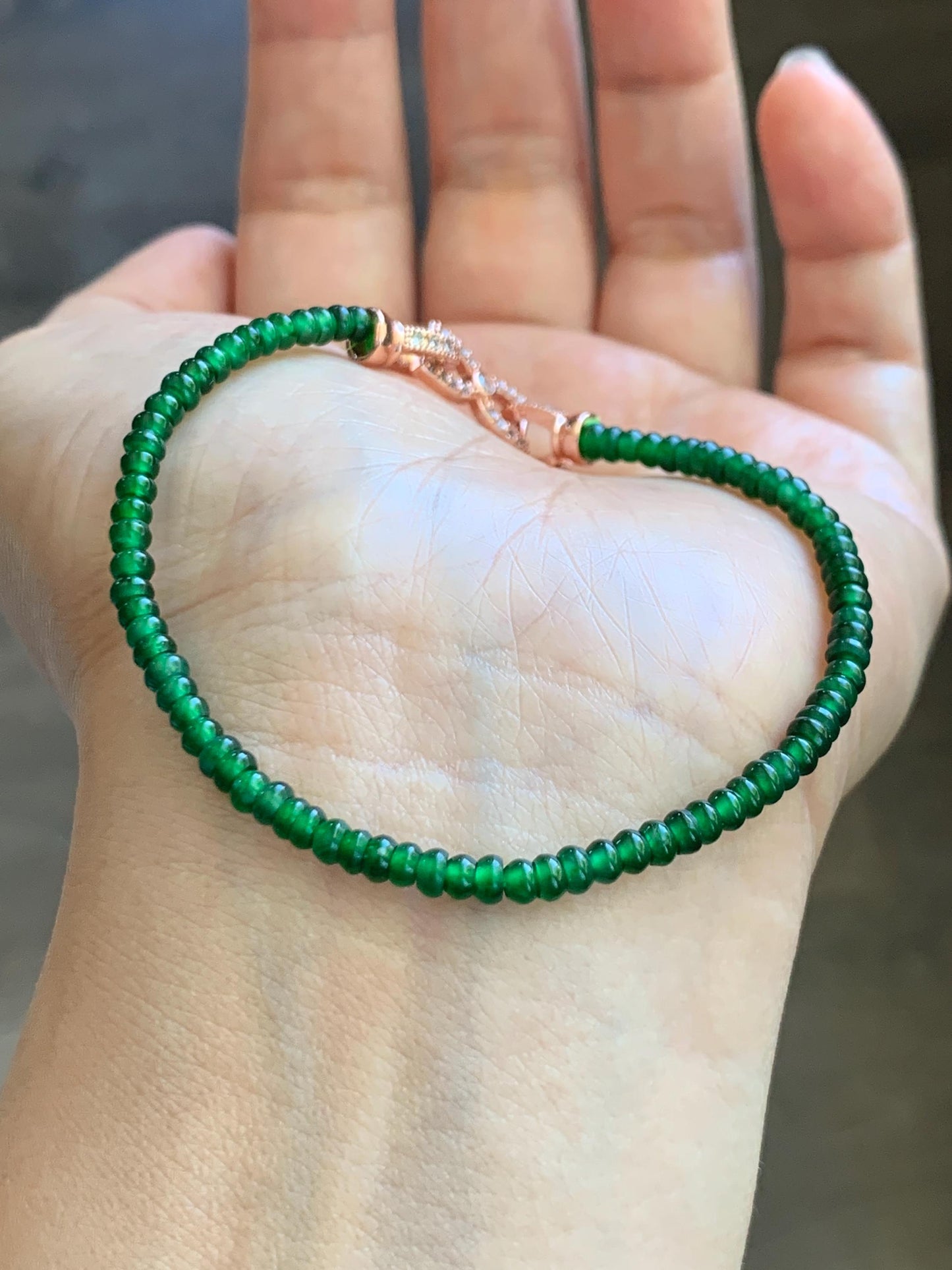 Certified Natural Grade A Guatemalan Icy Translucent Vibrant Jade Jadeite Petite Drum Beads Beaded Bracelet 3mm 6.75” 4.79g 天然冰危绿翡翠小鼓珠手串 261