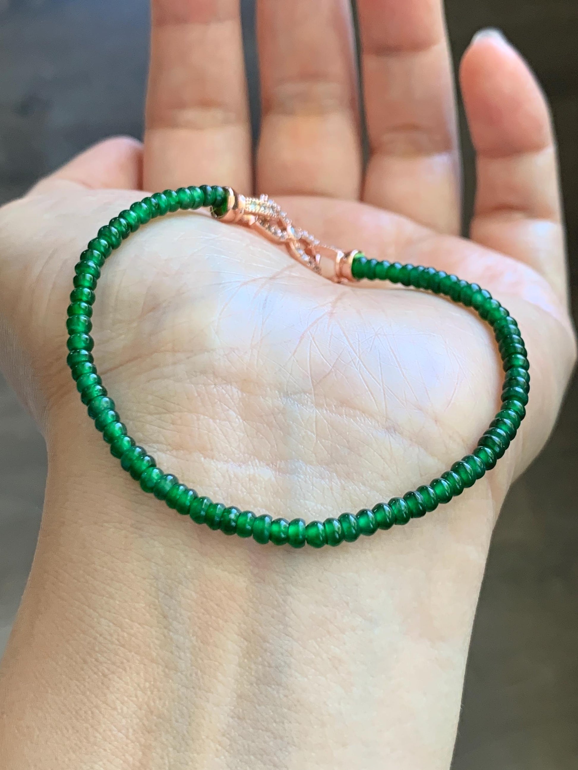 Certified Natural Grade A Guatemalan Icy Translucent Vibrant Jade Jadeite Petite Drum Beads Beaded Bracelet 3mm 6.75” 4.79g 天然冰危绿翡翠小鼓珠手串 261