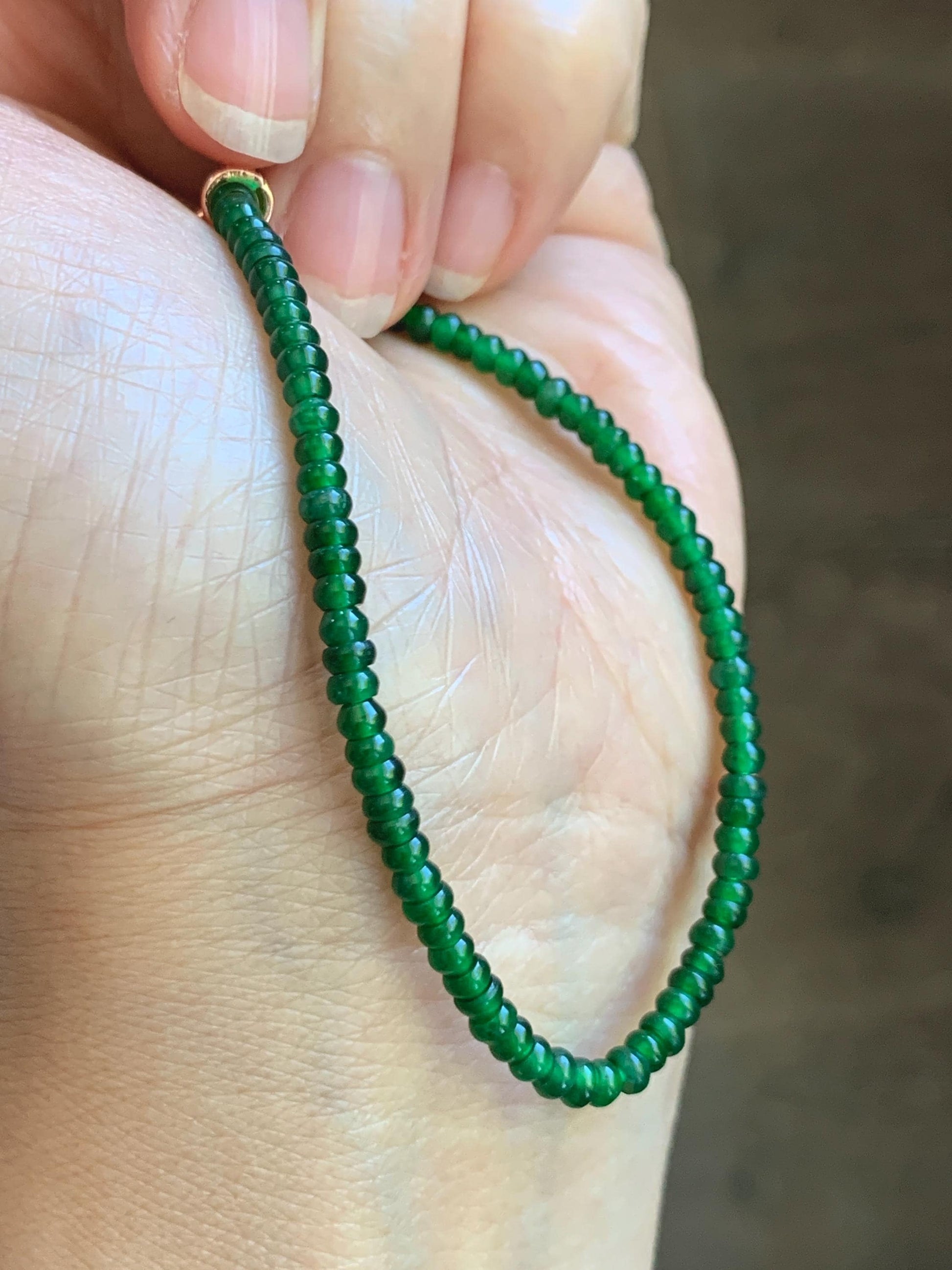 Certified Natural Grade A Guatemalan Icy Translucent Vibrant Jade Jadeite Petite Drum Beads Beaded Bracelet 3mm 6.75” 4.79g 天然冰危绿翡翠小鼓珠手串 261