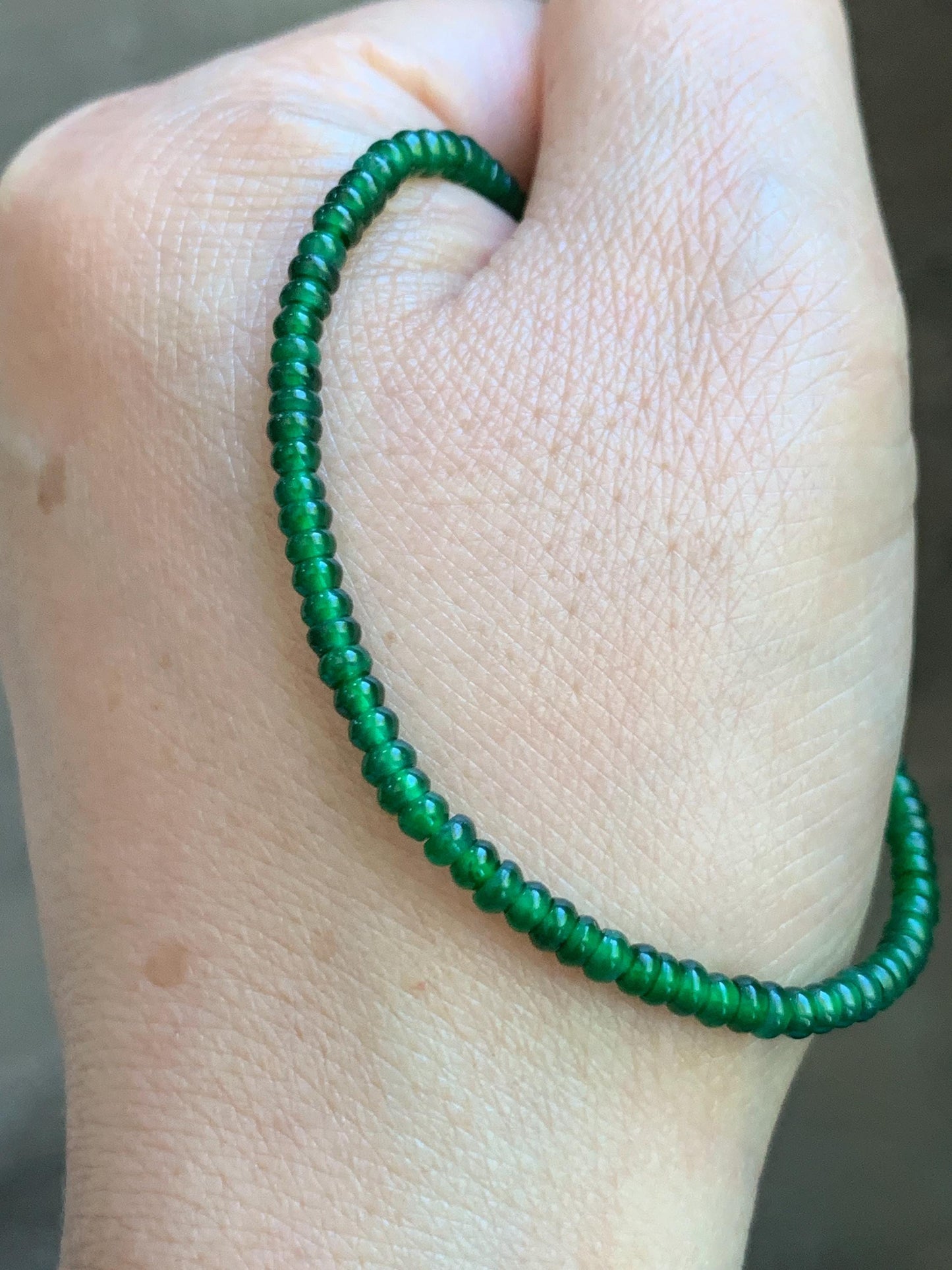 Certified Natural Grade A Guatemalan Icy Translucent Vibrant Jade Jadeite Petite Drum Beads Beaded Bracelet 3mm 6.75” 4.79g 天然冰危绿翡翠小鼓珠手串 261