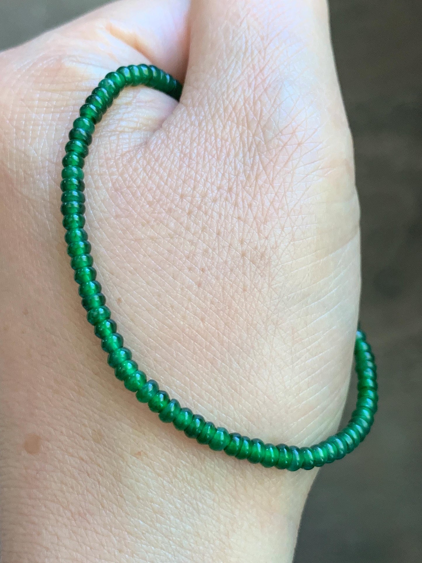 Certified Natural Grade A Guatemalan Icy Translucent Vibrant Jade Jadeite Petite Drum Beads Beaded Bracelet 3mm 6.75” 4.79g 天然冰危绿翡翠小鼓珠手串 261