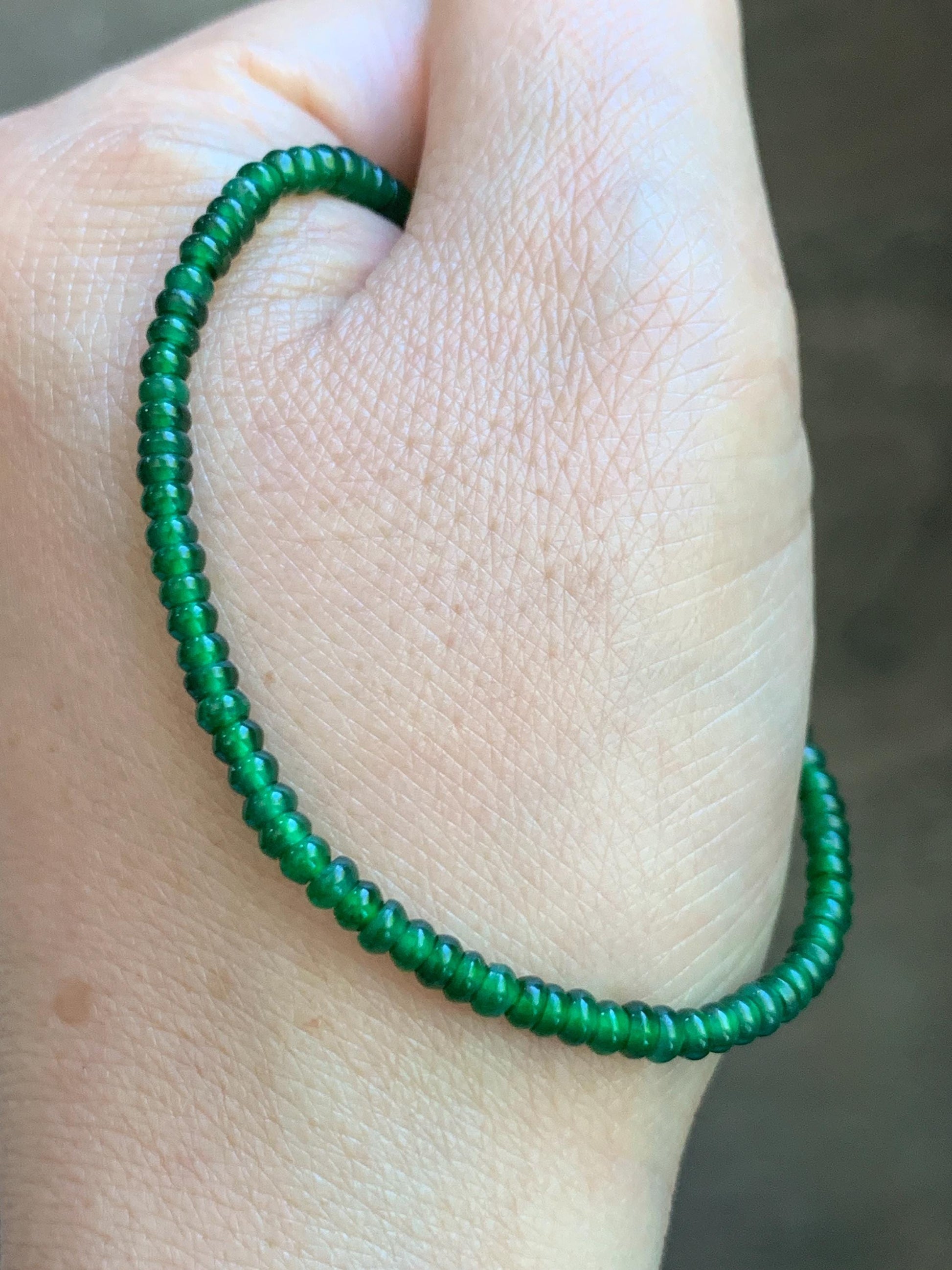 Certified Natural Grade A Guatemalan Icy Translucent Vibrant Jade Jadeite Petite Drum Beads Beaded Bracelet 3mm 6.75” 4.79g 天然冰危绿翡翠小鼓珠手串 261