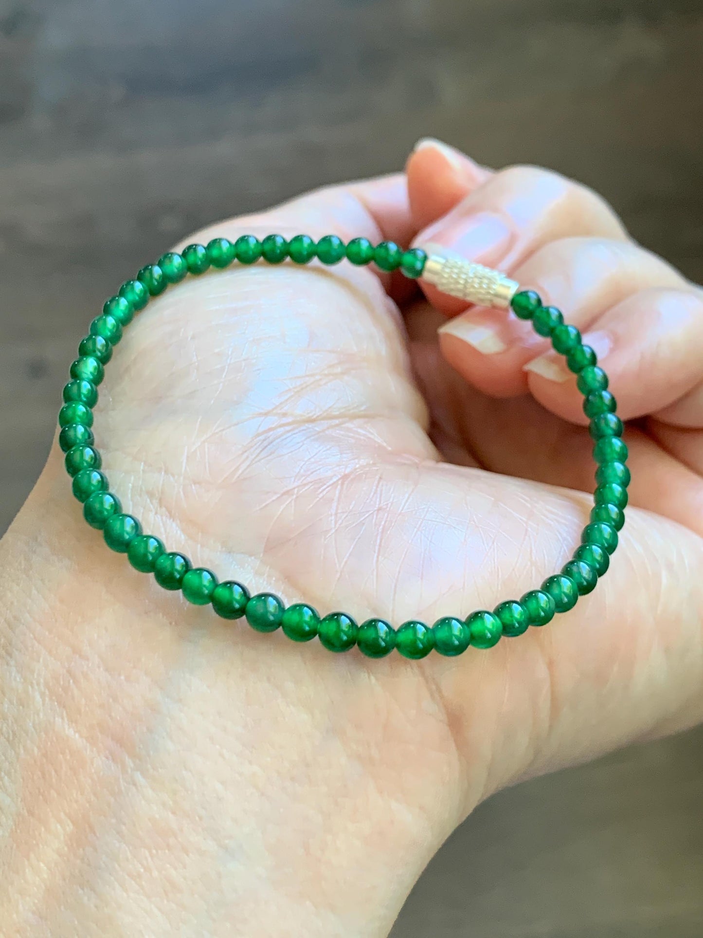 Natural Grade A Guatemalan Icy Highly Translucent Vibrant Green Jadeite Petite Beads Beaded Bracelet 7.25” 3.5mm 5g 天然冰危绿翡翠小卡圆珠手串 WXL240