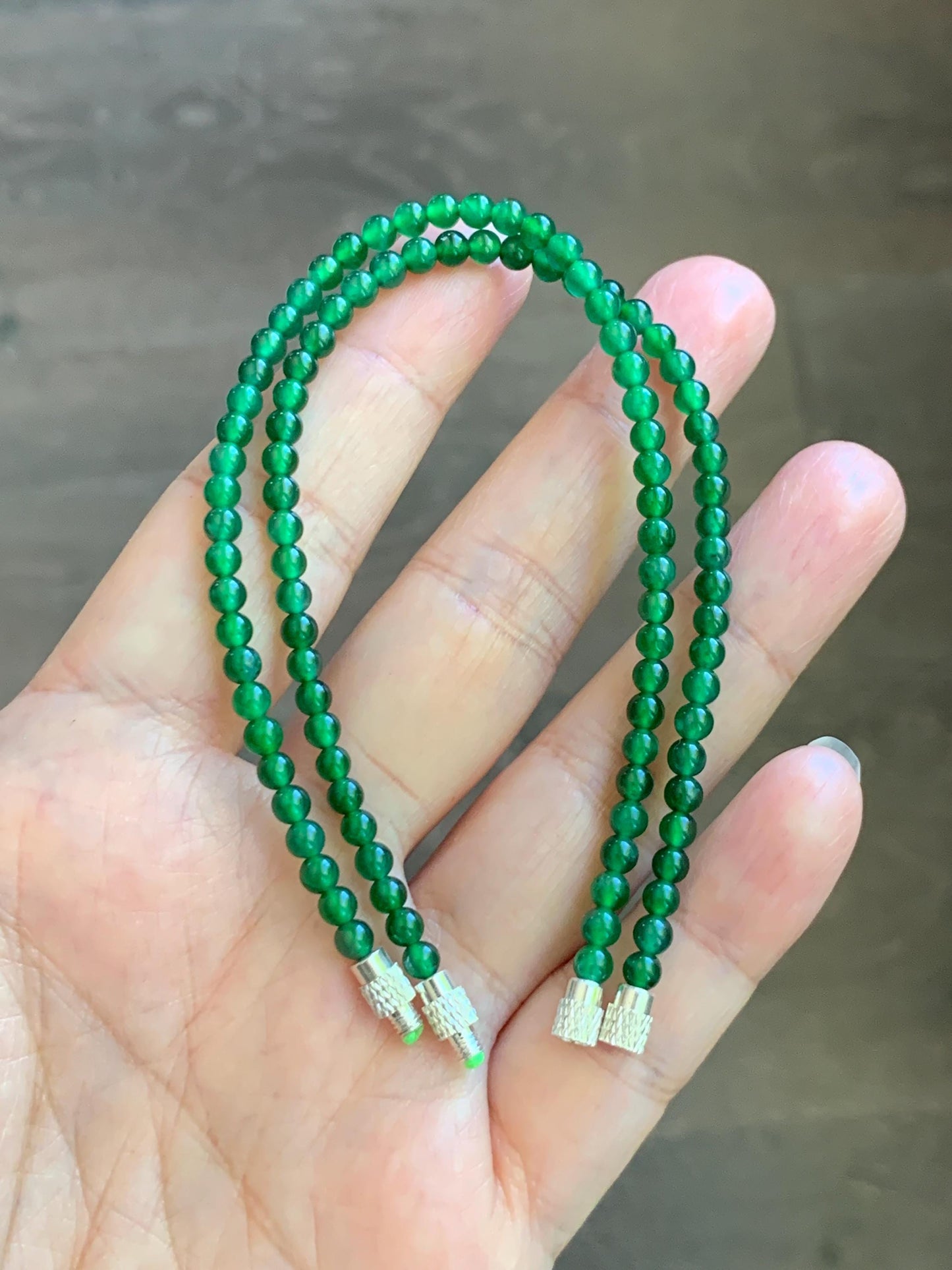 Natural Grade A Guatemalan Icy Highly Translucent Vibrant Green Jadeite Petite Beads Beaded Bracelet 7.25” 3.5mm 5g 天然冰危绿翡翠小卡圆珠手串 WXL240