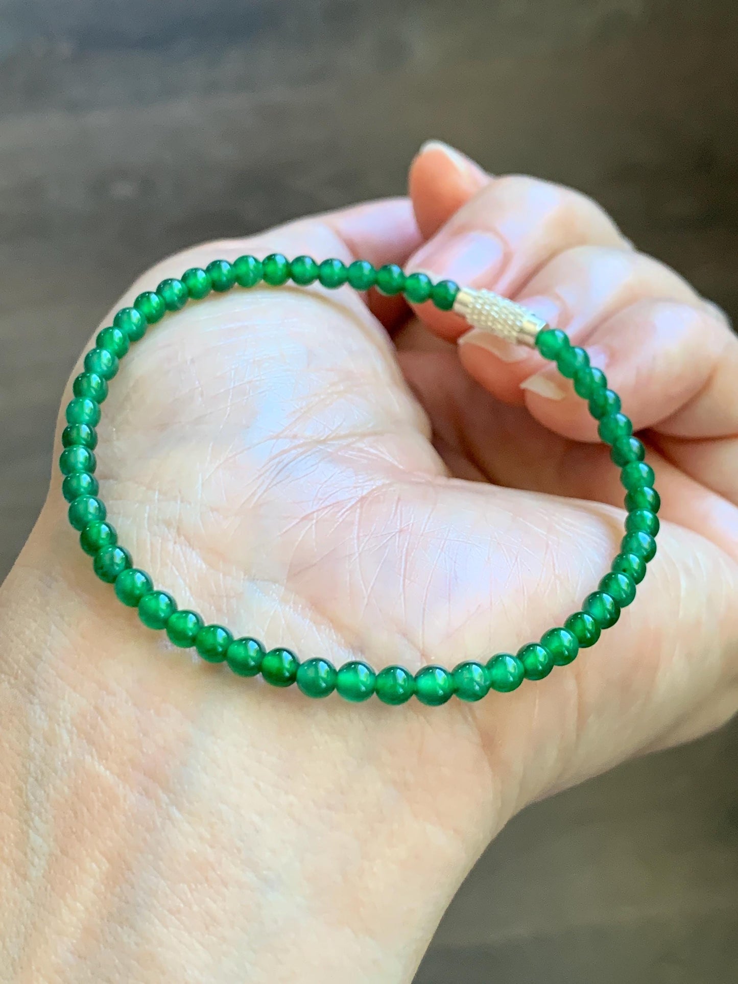 Natural Grade A Guatemalan Icy Highly Translucent Vibrant Green Jadeite Petite Beads Beaded Bracelet 7.25” 3.5mm 5g 天然冰危绿翡翠小卡圆珠手串 WXL240