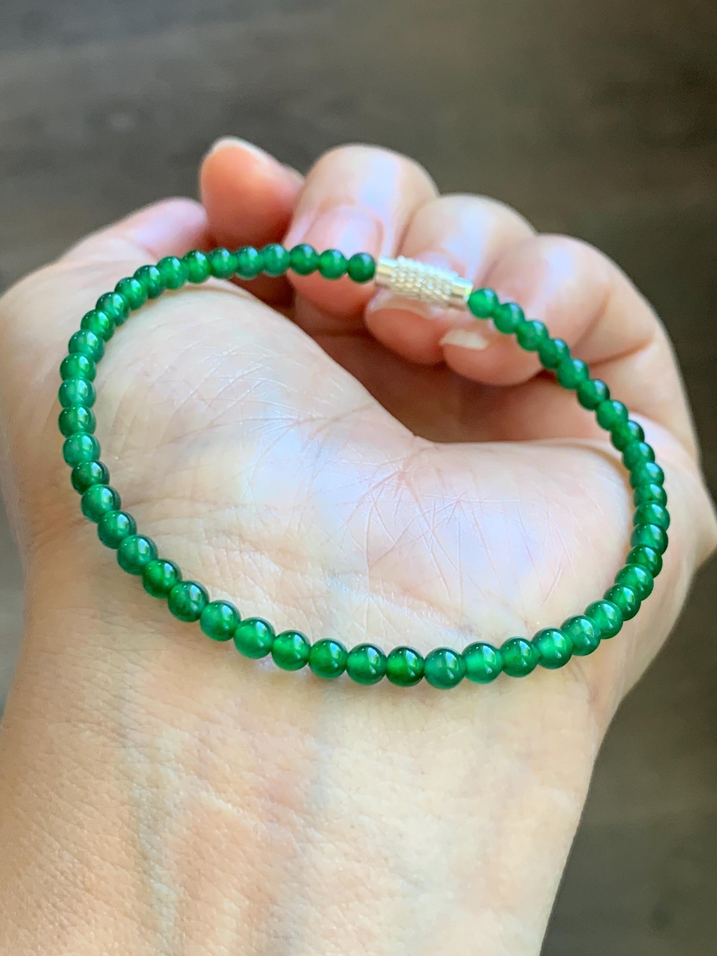 Natural Grade A Guatemalan Icy Highly Translucent Vibrant Green Jadeite Petite Beads Beaded Bracelet 7.25” 3.5mm 5g 天然冰危绿翡翠小卡圆珠手串 WXL240