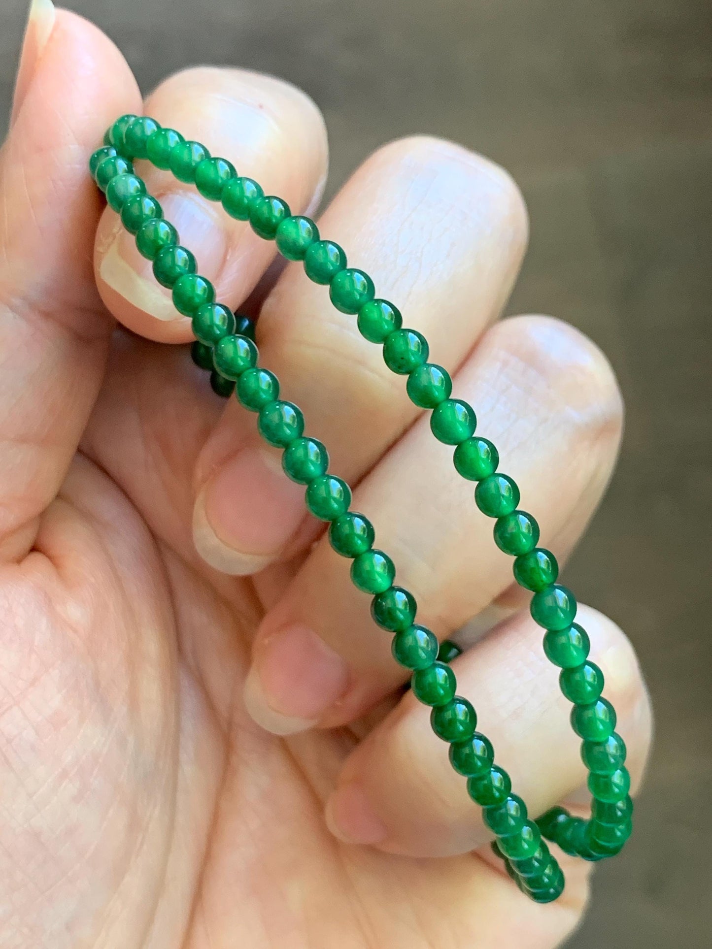 Natural Grade A Guatemalan Icy Highly Translucent Vibrant Green Jadeite Petite Beads Beaded Bracelet 7.25” 3.5mm 5g 天然冰危绿翡翠小卡圆珠手串 WXL240