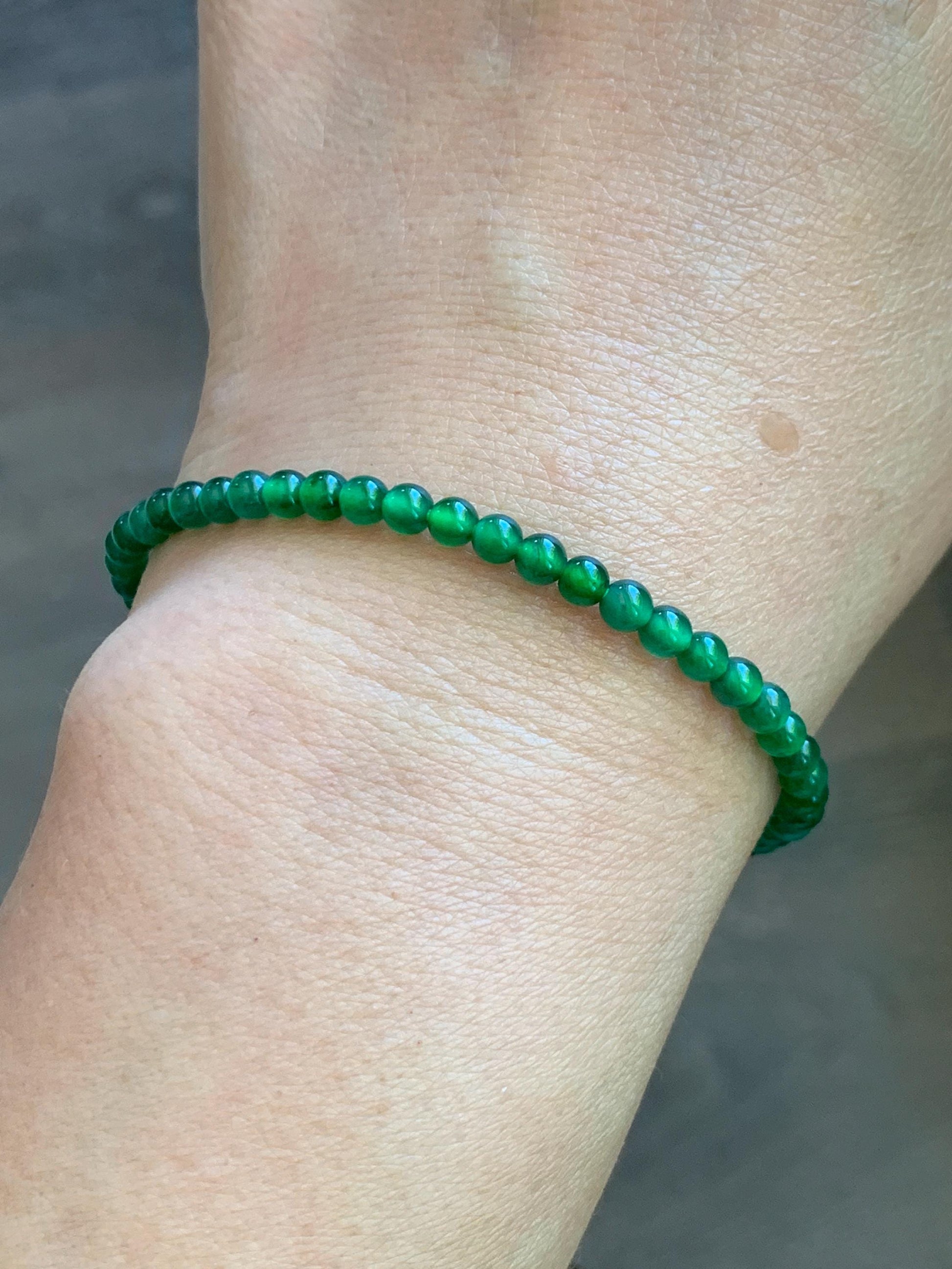 Natural Grade A Guatemalan Icy Highly Translucent Vibrant Green Jadeite Petite Beads Beaded Bracelet 7.25” 3.5mm 5g 天然冰危绿翡翠小卡圆珠手串 WXL240