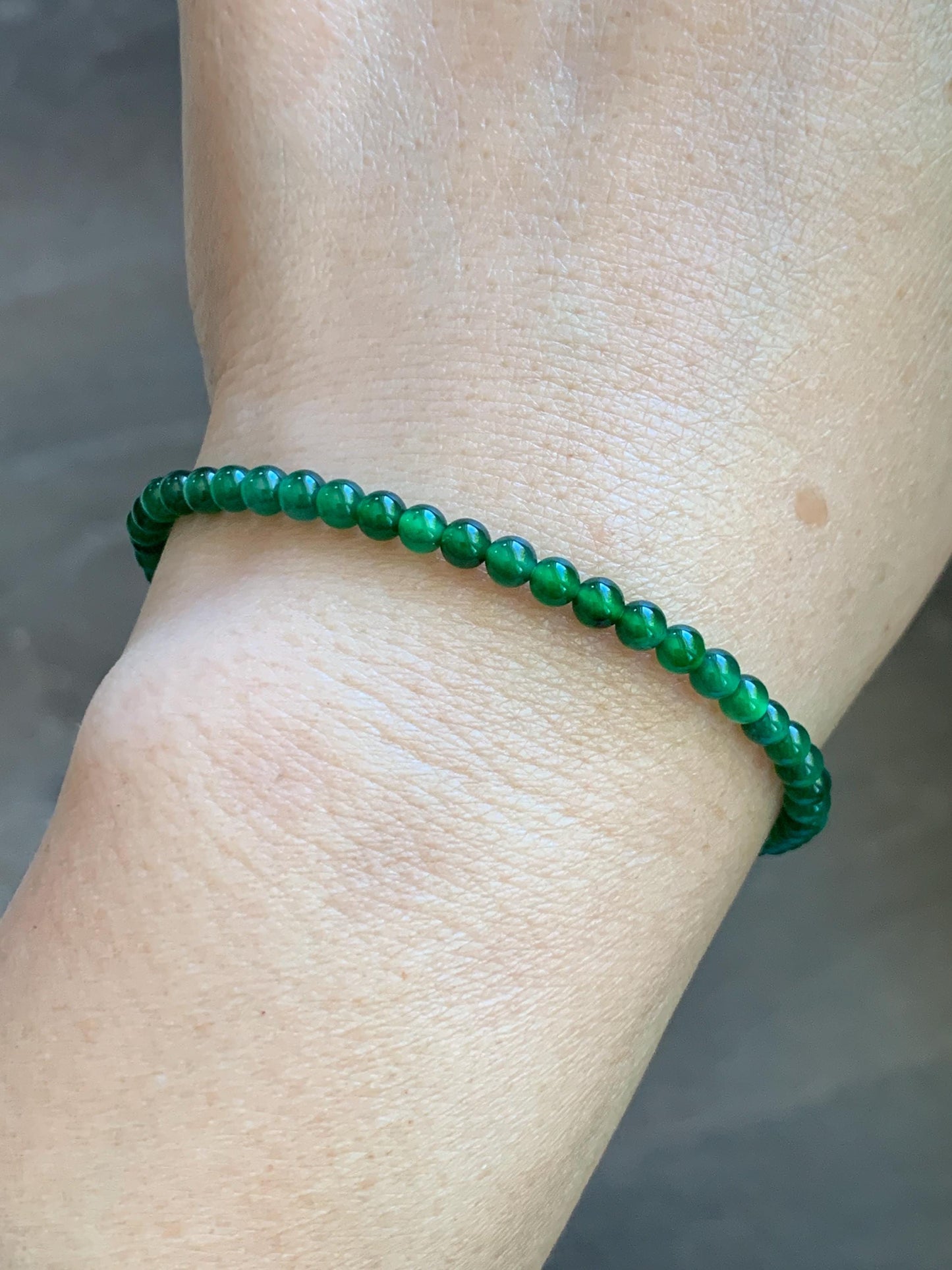 Natural Grade A Guatemalan Icy Highly Translucent Vibrant Green Jadeite Petite Beads Beaded Bracelet 7.25” 3.5mm 5g 天然冰危绿翡翠小卡圆珠手串 WXL240