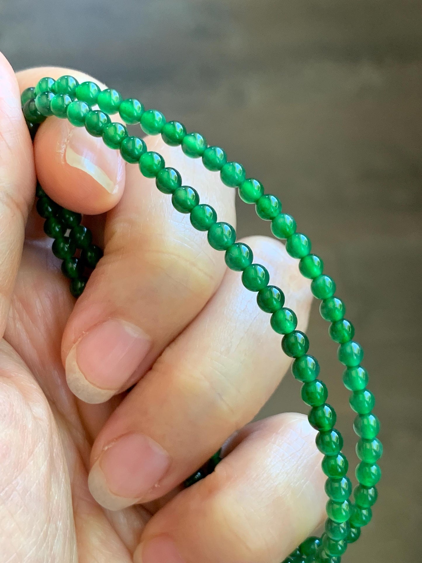 Natural Grade A Guatemalan Icy Highly Translucent Vibrant Green Jadeite Petite Beads Beaded Bracelet 7.25” 3.5mm 5g 天然冰危绿翡翠小卡圆珠手串 WXL240