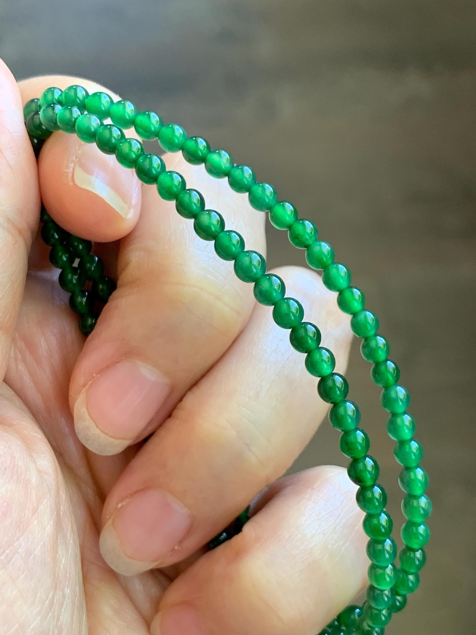 Natural Grade A Guatemalan Icy Highly Translucent Vibrant Green Jadeite Petite Beads Beaded Bracelet 7.25” 3.5mm 5g 天然冰危绿翡翠小卡圆珠手串 WXL240