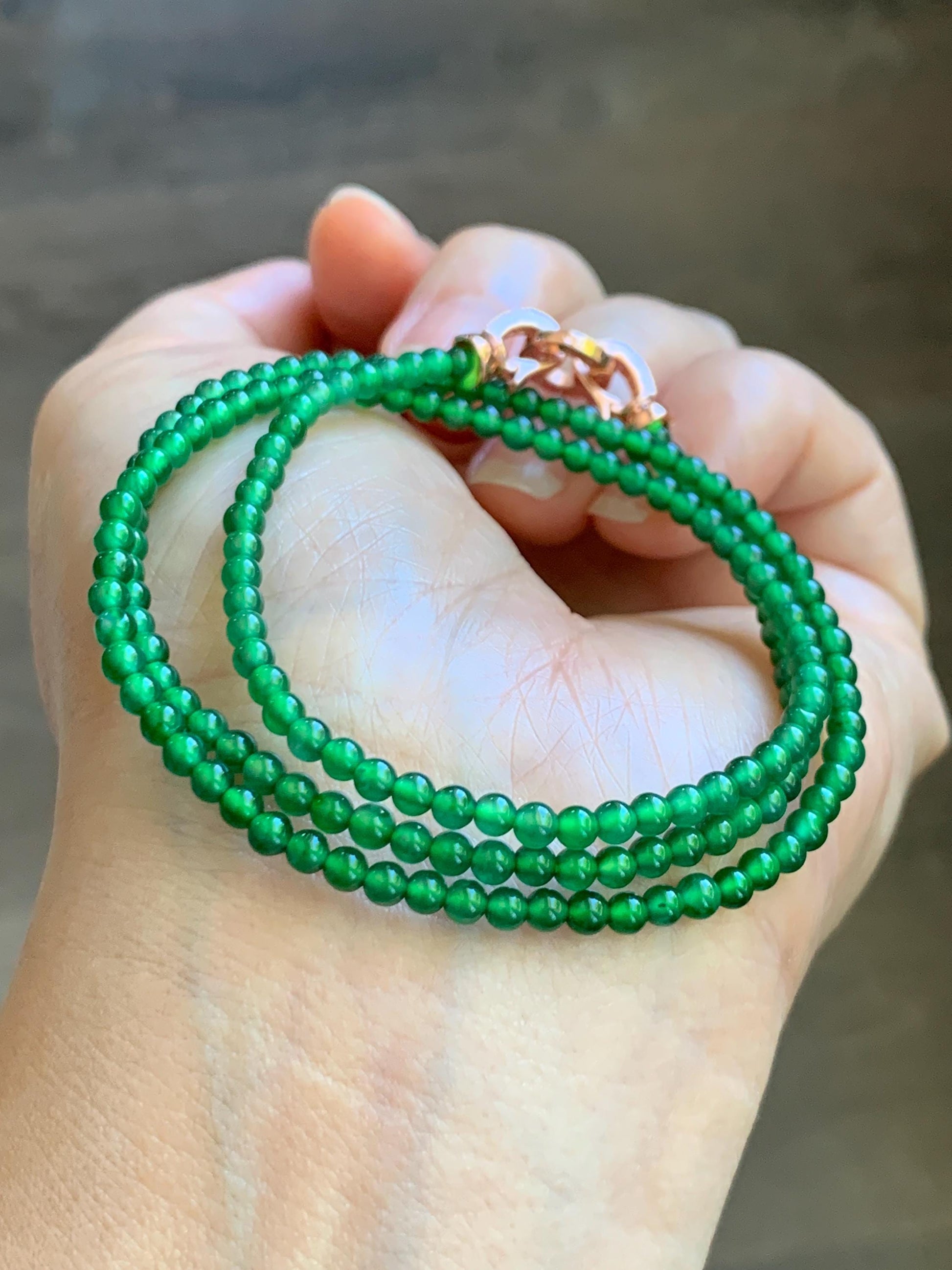 Natural Grade A Guatemalan Icy Vibrant Green Jade Jadeite Petite Beads Beaded Necklace Sterling Silver 3mm 19.75” 10g 天然冰危绿翡翠小圆珠项链 WVL660A
