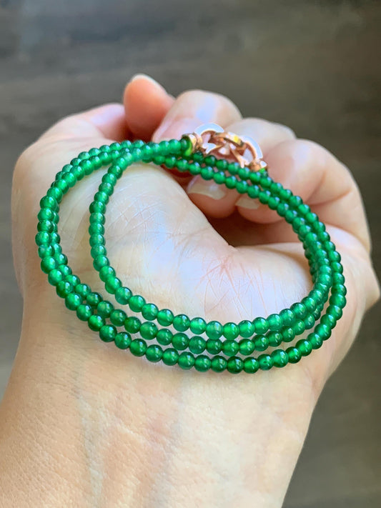 Natural Grade A Guatemalan Icy Vibrant Green Jade Jadeite Petite Beads Beaded Necklace Sterling Silver 3mm 19.75” 10g 天然冰危绿翡翠小圆珠项链 WVL660A