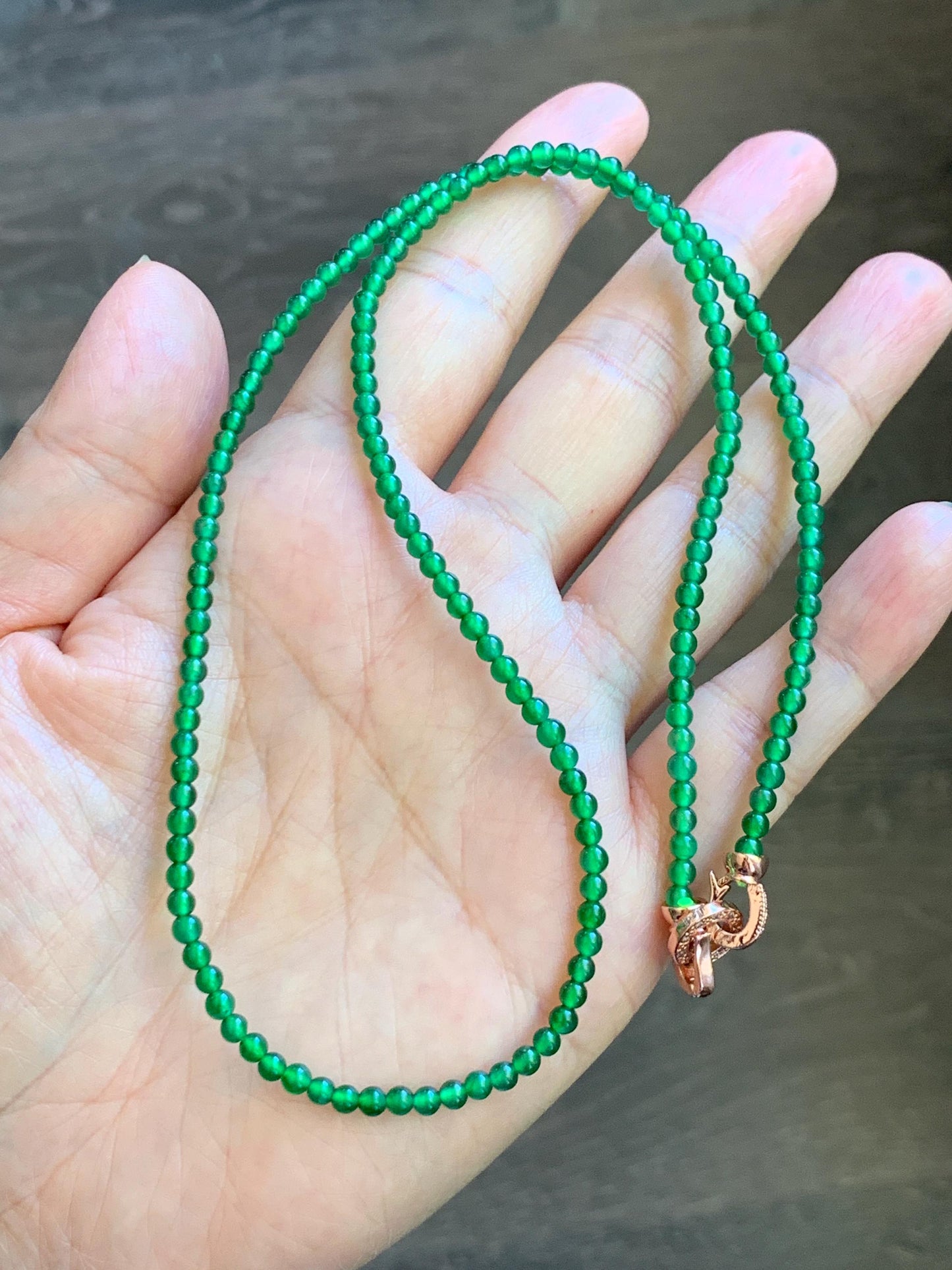 Natural Grade A Guatemalan Icy Vibrant Green Jade Jadeite Petite Beads Beaded Necklace Sterling Silver 3mm 19.75” 10g 天然冰危绿翡翠小圆珠项链 WVL660A